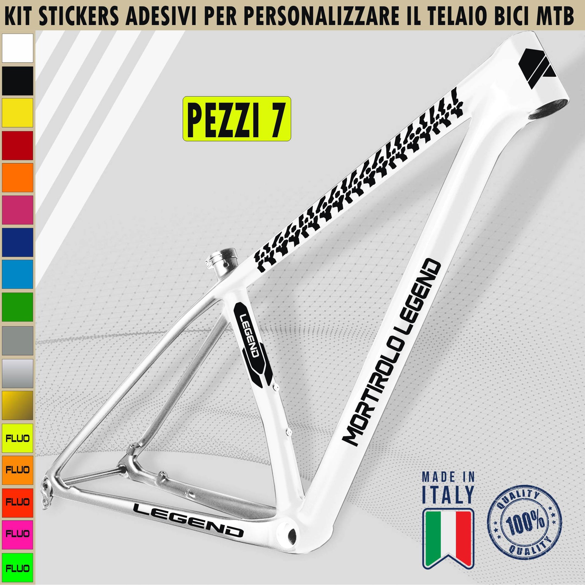 Kit 7 Adesivi Bici Universale Telaio Bicicletta MTB Mountain Bike Corsa Cross Fat Bike Downhill MORTIROLO LEGEND cod.2403