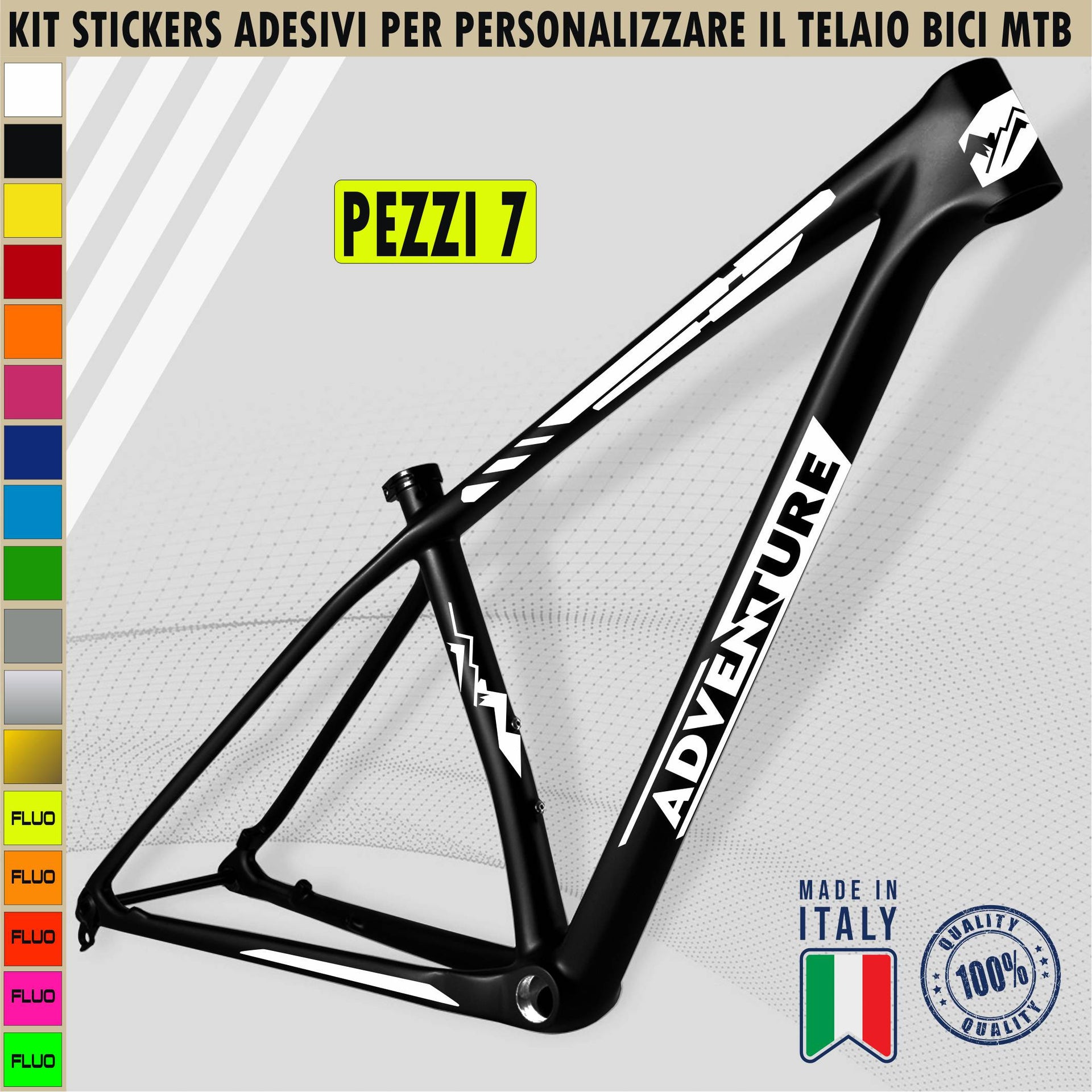 Kit 7 Adesivi Bici Protezione Telaio Bicicletta MTB Mountain Bike Corsa Cross Fat Bike Downhill ADEVENTURE MONTAGNA cod.2407