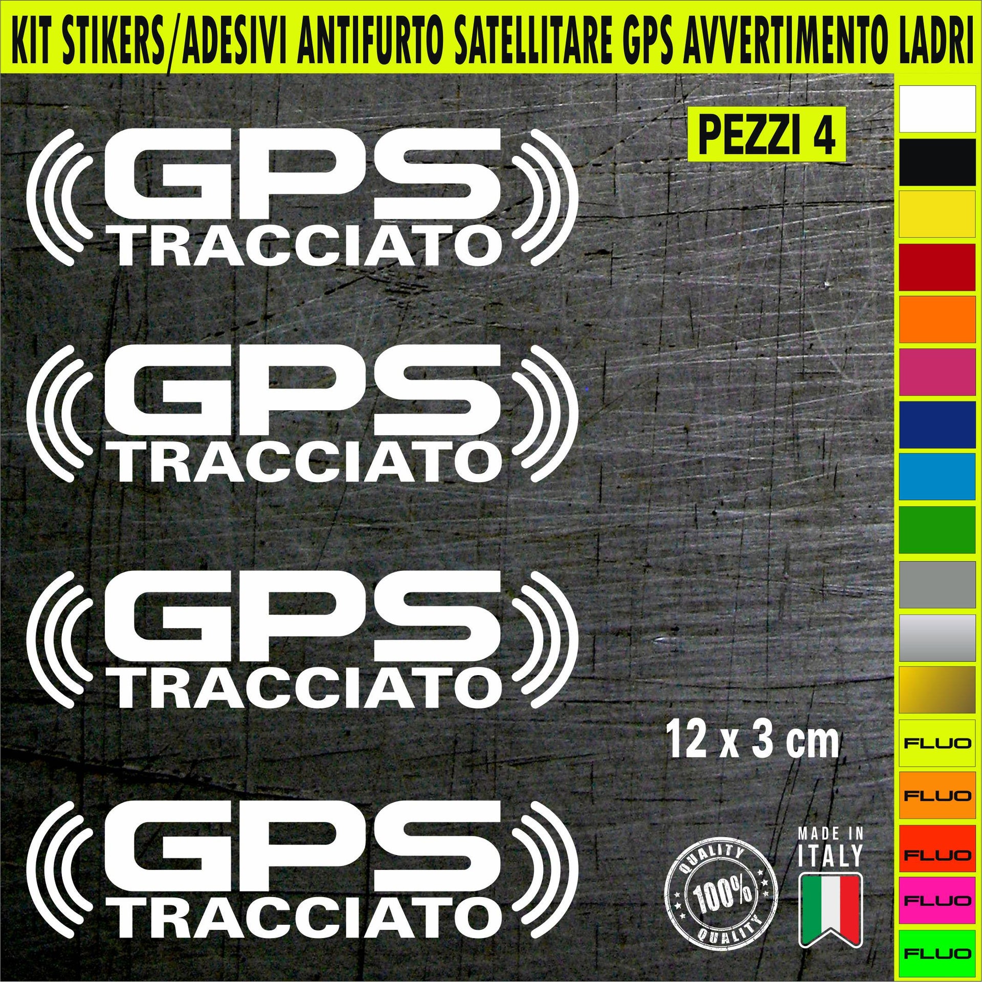 Kit 4 adesivi stickers antifurto GPS TRACCIATO satellitare AVVERTIMENTO LADRI per auto moto casa bici camper camion 2409