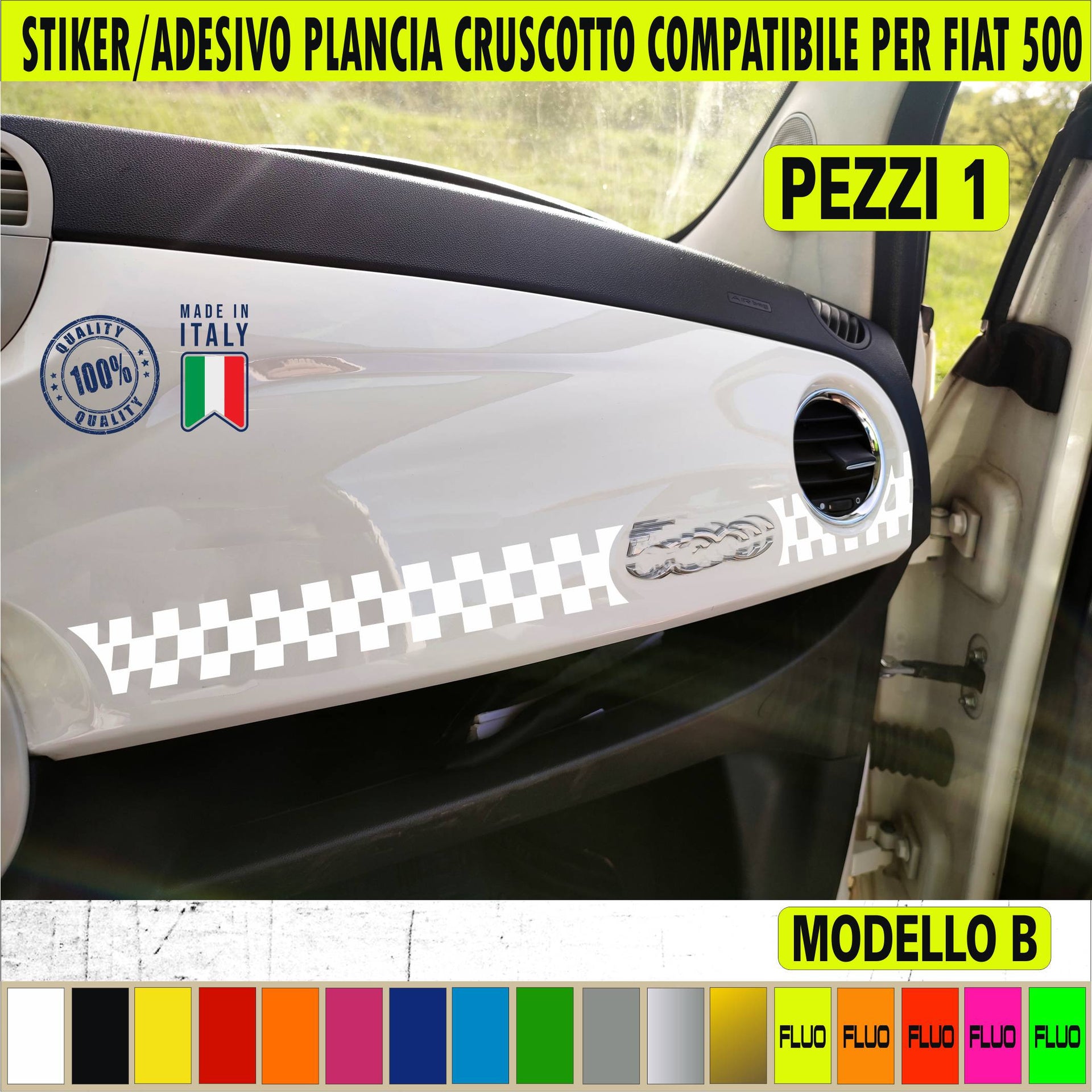 Adesivo CRUSCOTTO compatibile con FIAT 500 fiat cinquecento Sticker Auto plancia scacchiera scacchi grafiche vinile c.2437