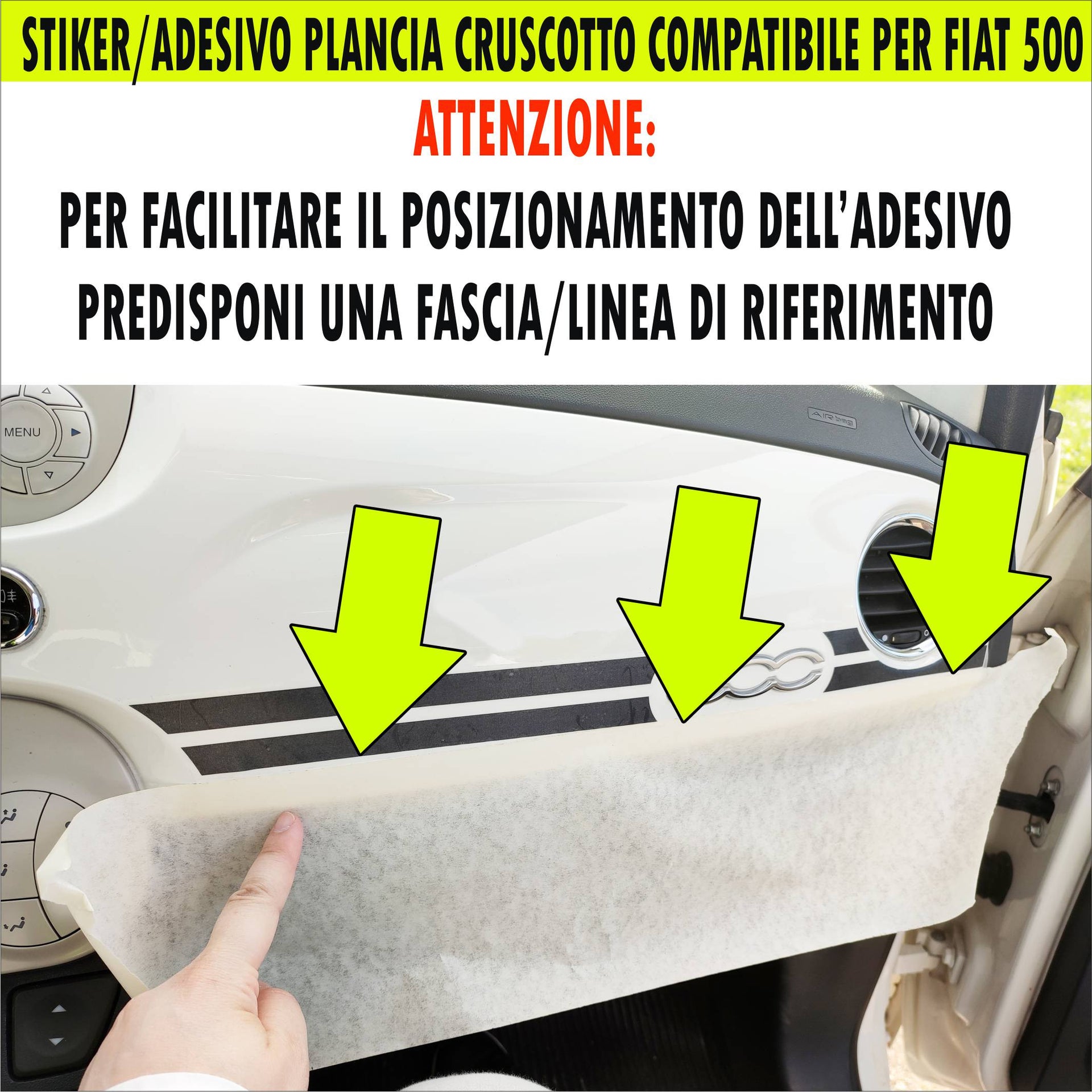 Adesivo Stripes Strisce TRICOLORE SCACCHIERA CRUSCOTTO compatibile con FIAT 500 cinquecento plancia grafiche vinile c.2443