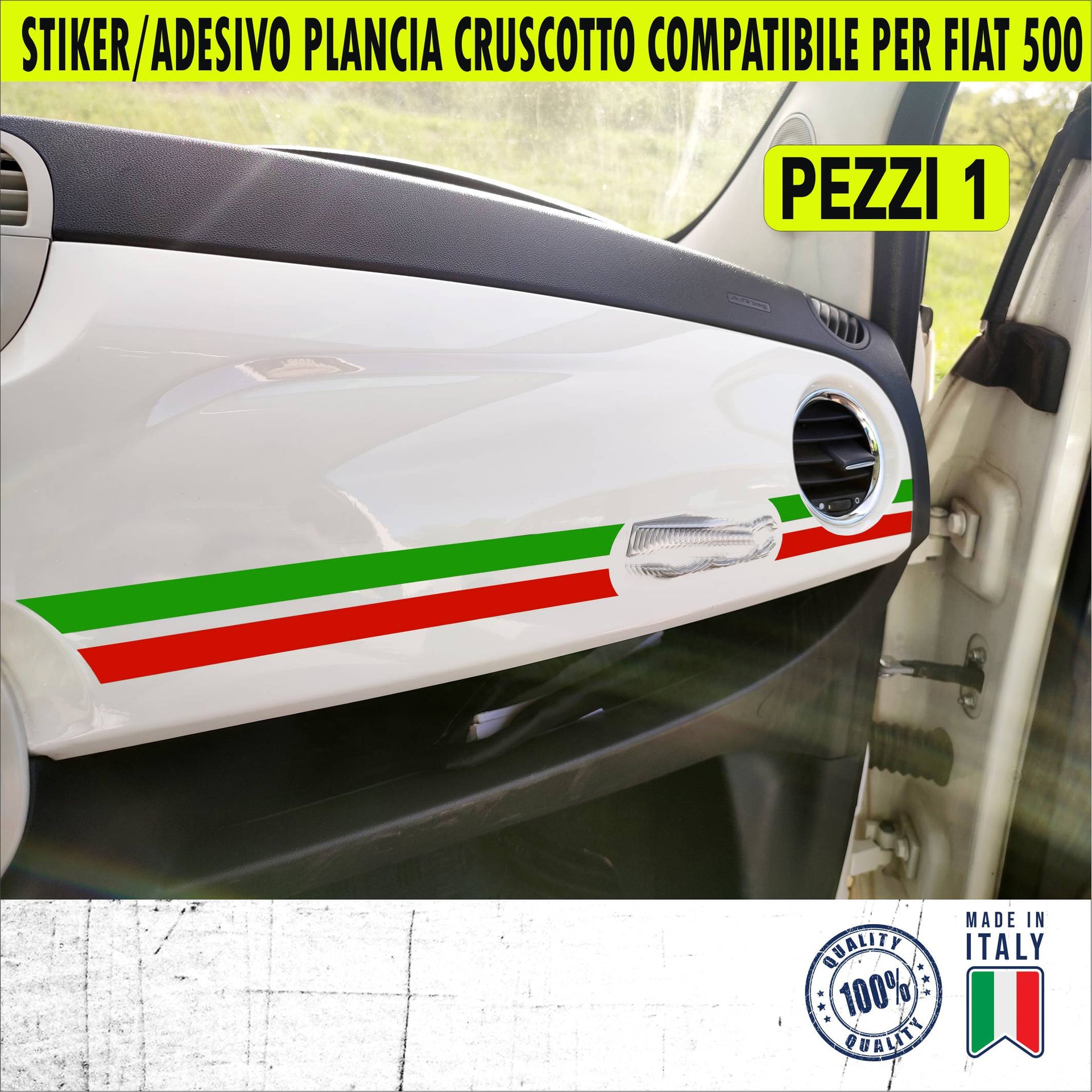 Adesivo Stripes Strisce FASCIA TRICOLORE ITALIA CRUSCOTTO compatibile con FIAT 500 cinquecento plancia cod.2444