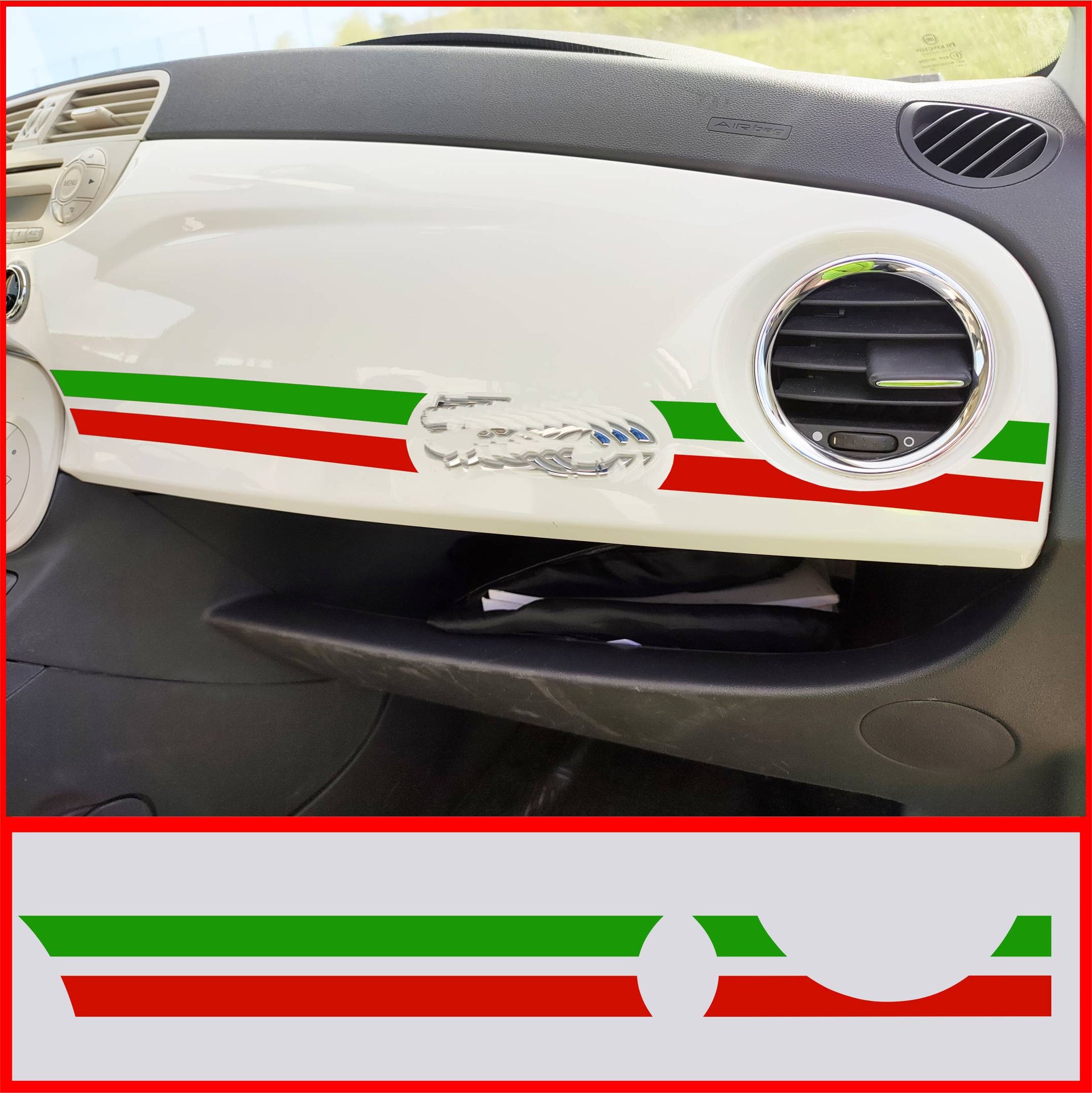 Adesivo Stripes Strisce FASCIA TRICOLORE ITALIA CRUSCOTTO compatibile con FIAT 500 cinquecento plancia cod.2444