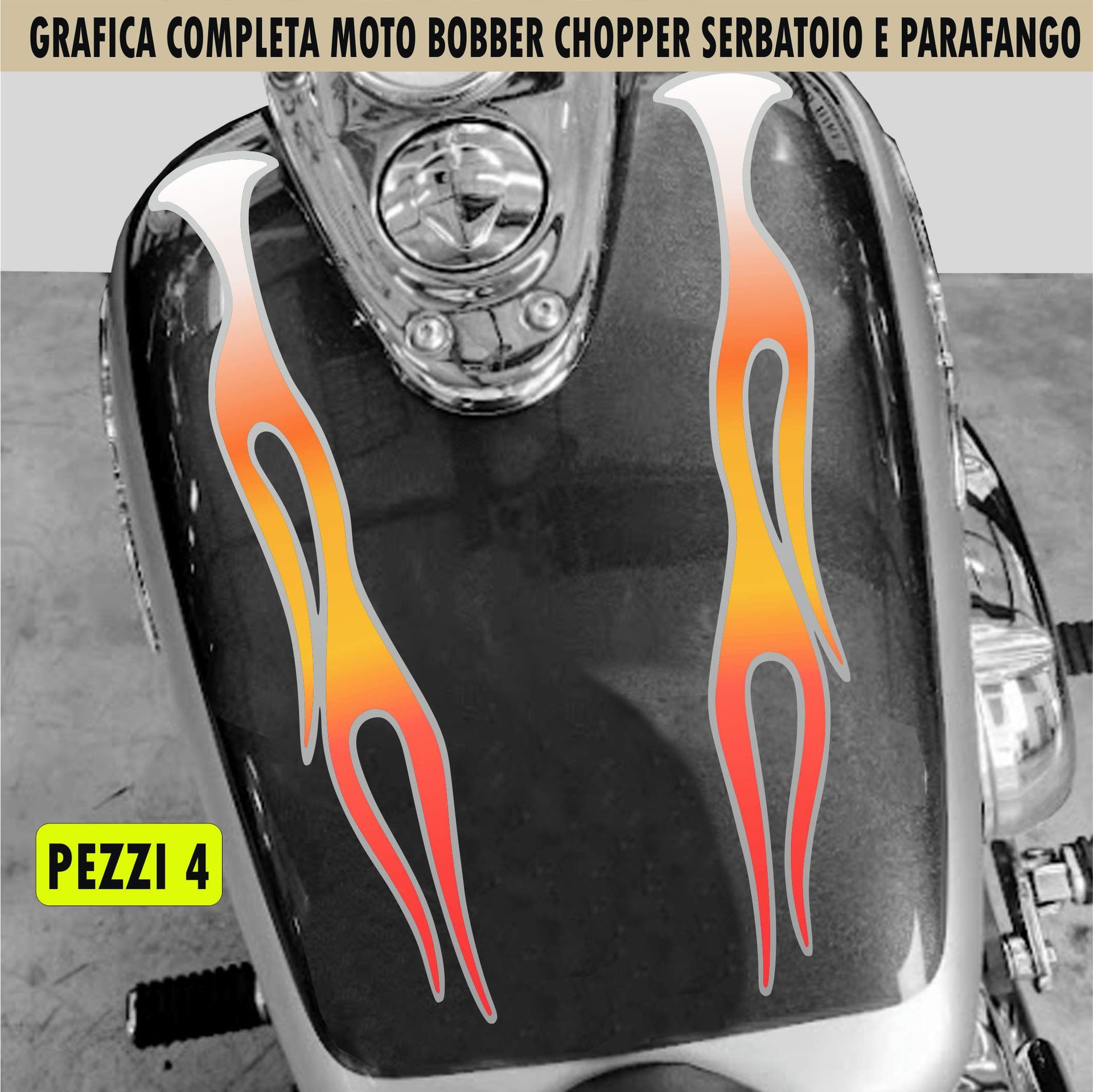 Kit 4 Adesivi SERBATOIO e PARAFANGO FIAMME FUOCO FIRE moto custom bobber chopper shadow rebel vulcan boulevard harley C.2449