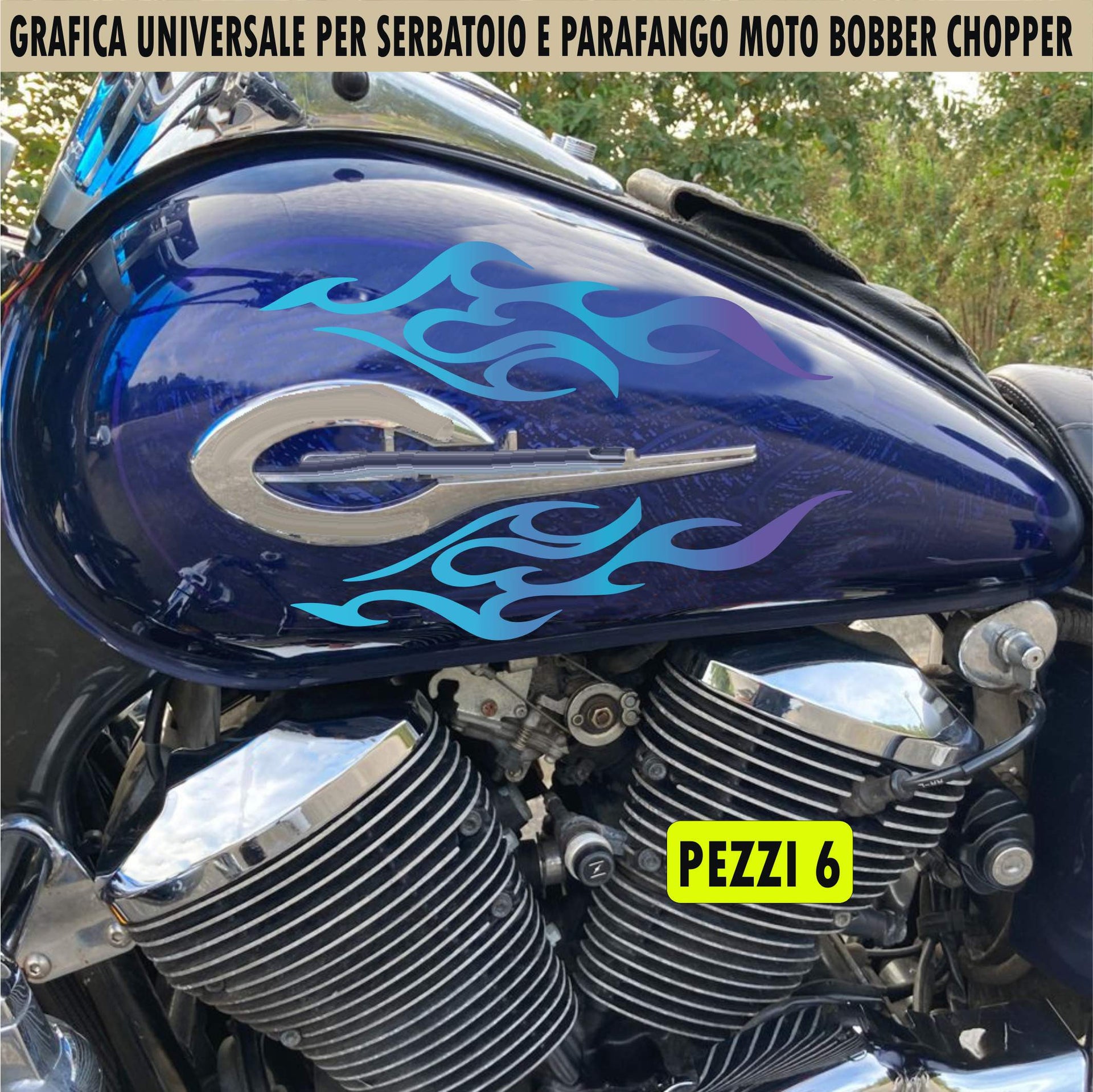 Kit 6 Adesivi SERBATOIO e PARAFANGO moto FIRE FIAMME TRIBALE custom bobber chopper shadow rebel boulevard harley Cod.2456