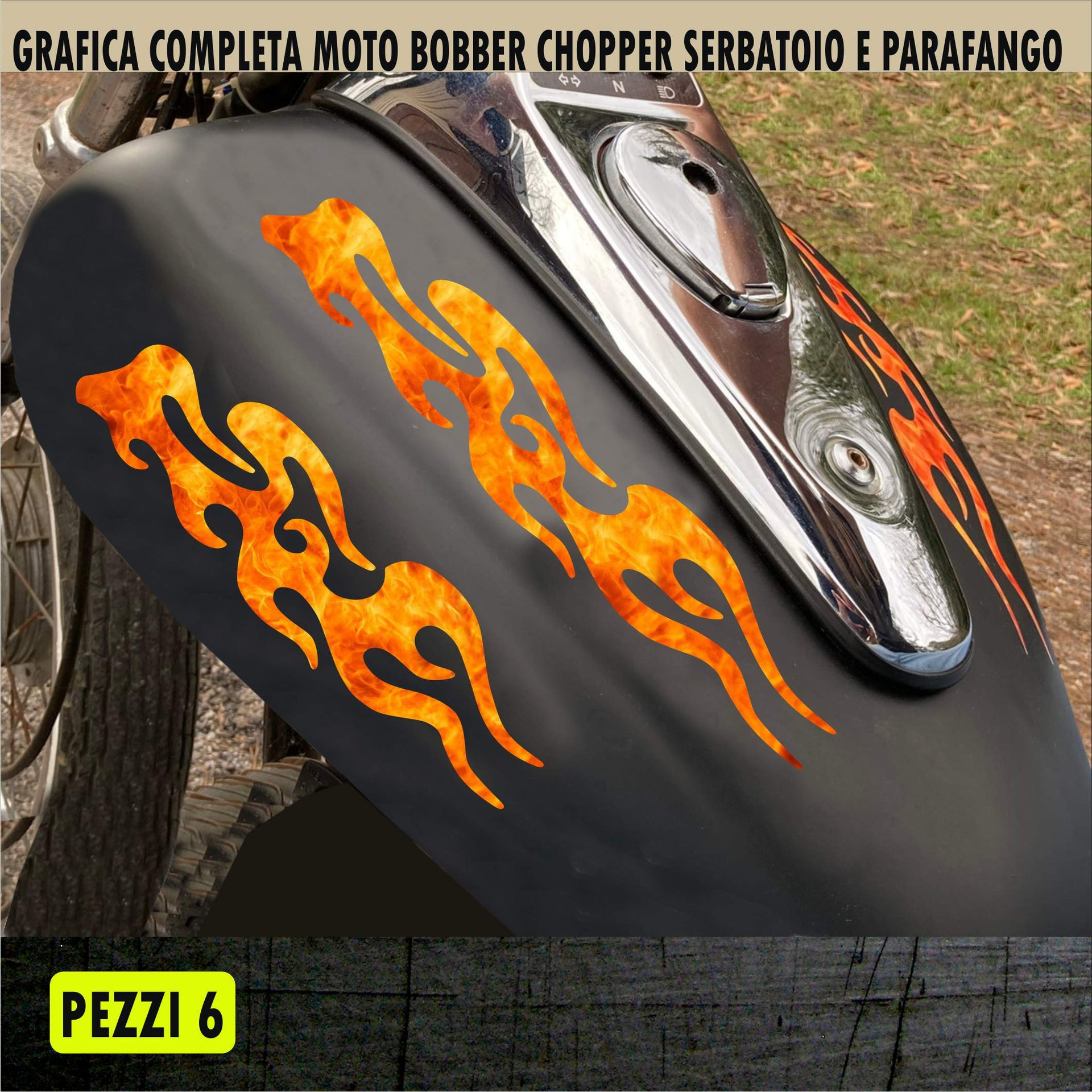 Kit 6 Adesivi SERBATOIO e PARAFANGO FIAMME FIRE FUOCO moto custom bobber chopper shadow rebel vulcan boulevard harley Cod.2459