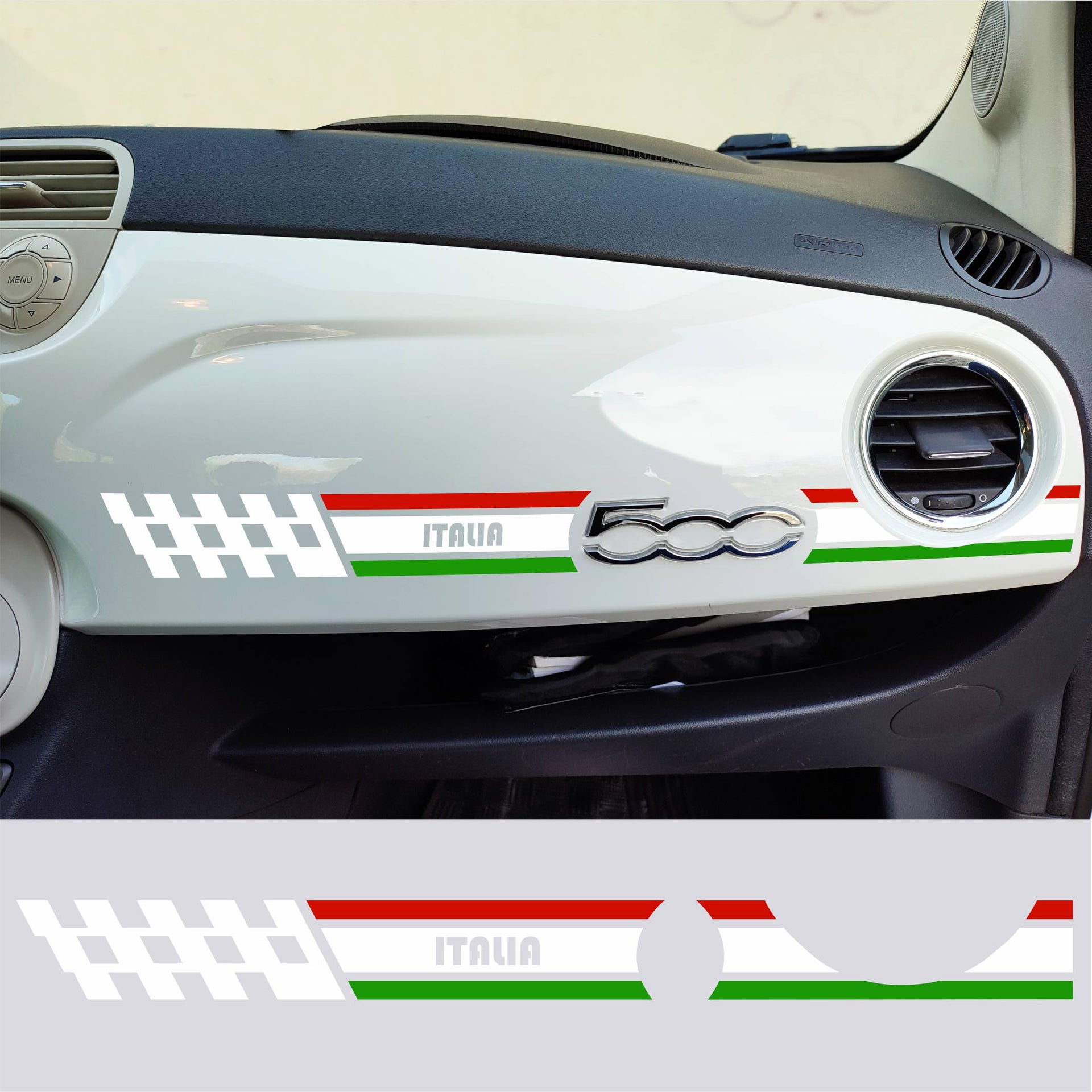 Adesivo Stripes Strisce TRICOLORE SCACCHIERA CRUSCOTTO compatibile con FIAT 500 cinquecento plancia grafiche vinile c.2443