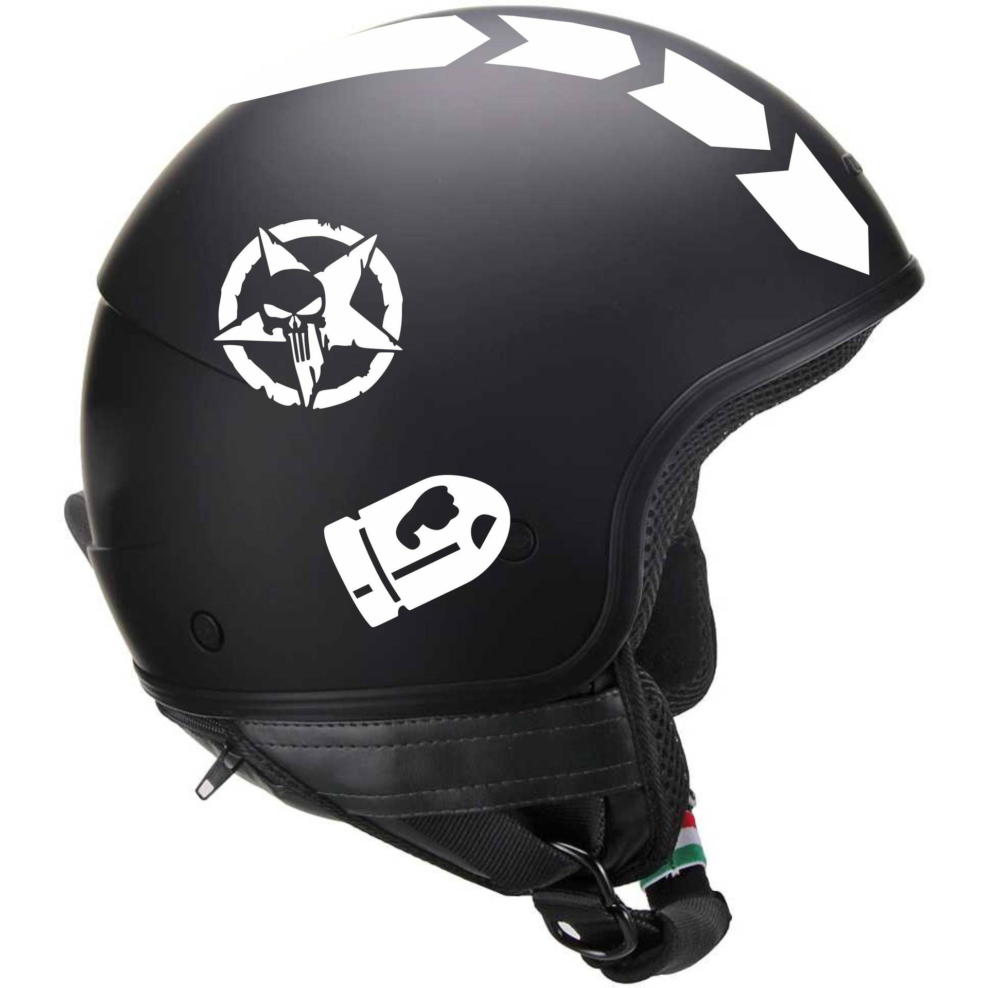 PROIETTILE CASCO FRECCE Kit 5 Adesivi Stella Militare Punisher Casco proiettile Casco Moto Serbatoio Valigia cod.1717