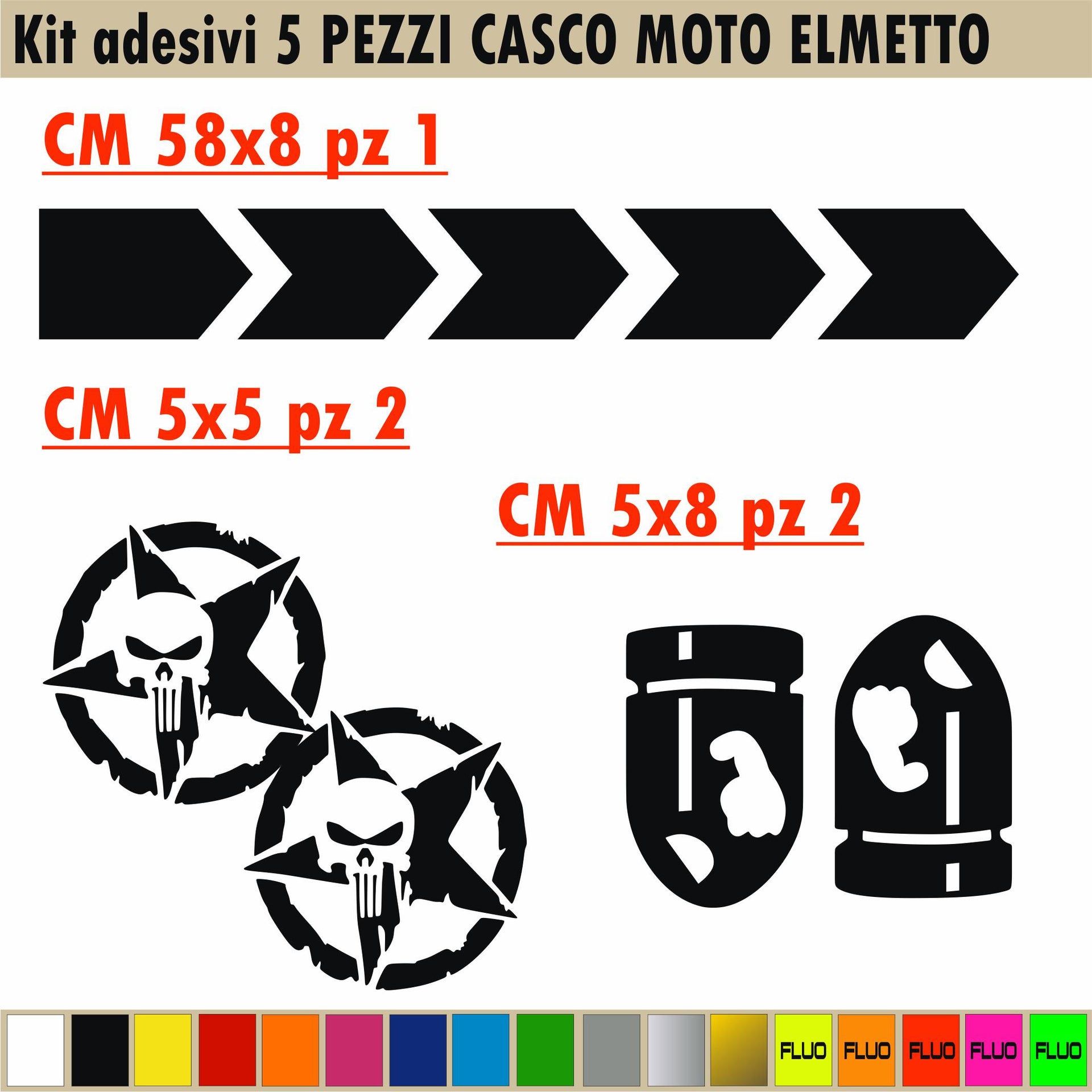 PROIETTILE CASCO FRECCE Kit 5 Adesivi Stella Militare Punisher Casco proiettile Casco Moto Serbatoio Valigia cod.1717