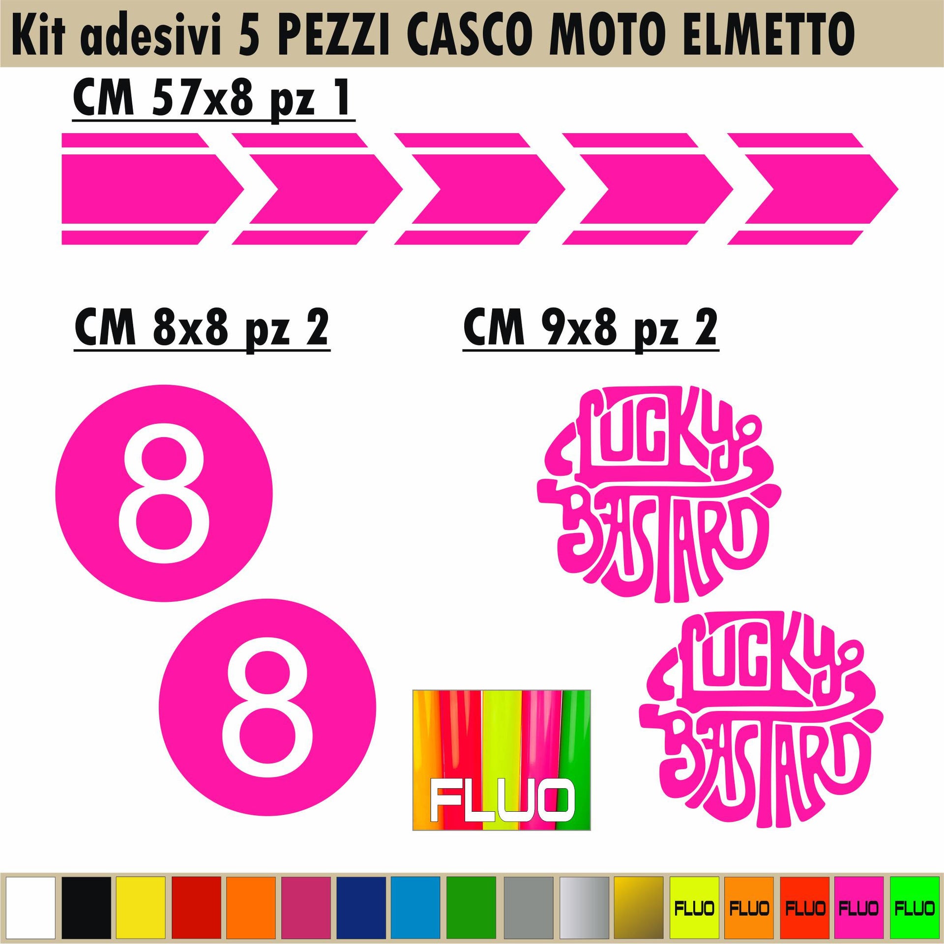 LUCKY BASTARD Kit 5 Adesivi palla 8 lucky fascia bandiera FRECCE Casco Moto Serbatoio Valigia cod.1718