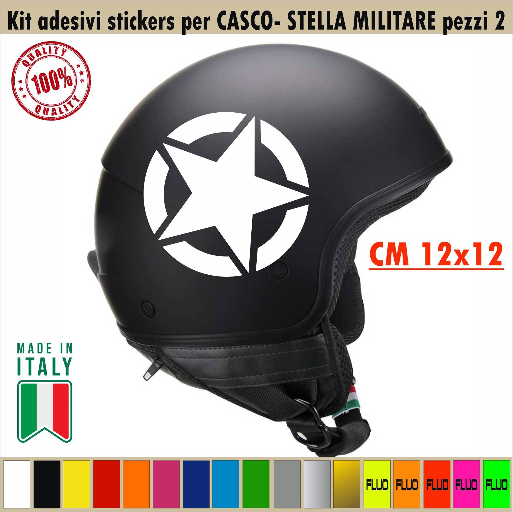 STELLA MILITARE CASCO Kit 2 Adesivi Stella Militare us navy army Casco Moto Serbatoio Valigia cod.1719