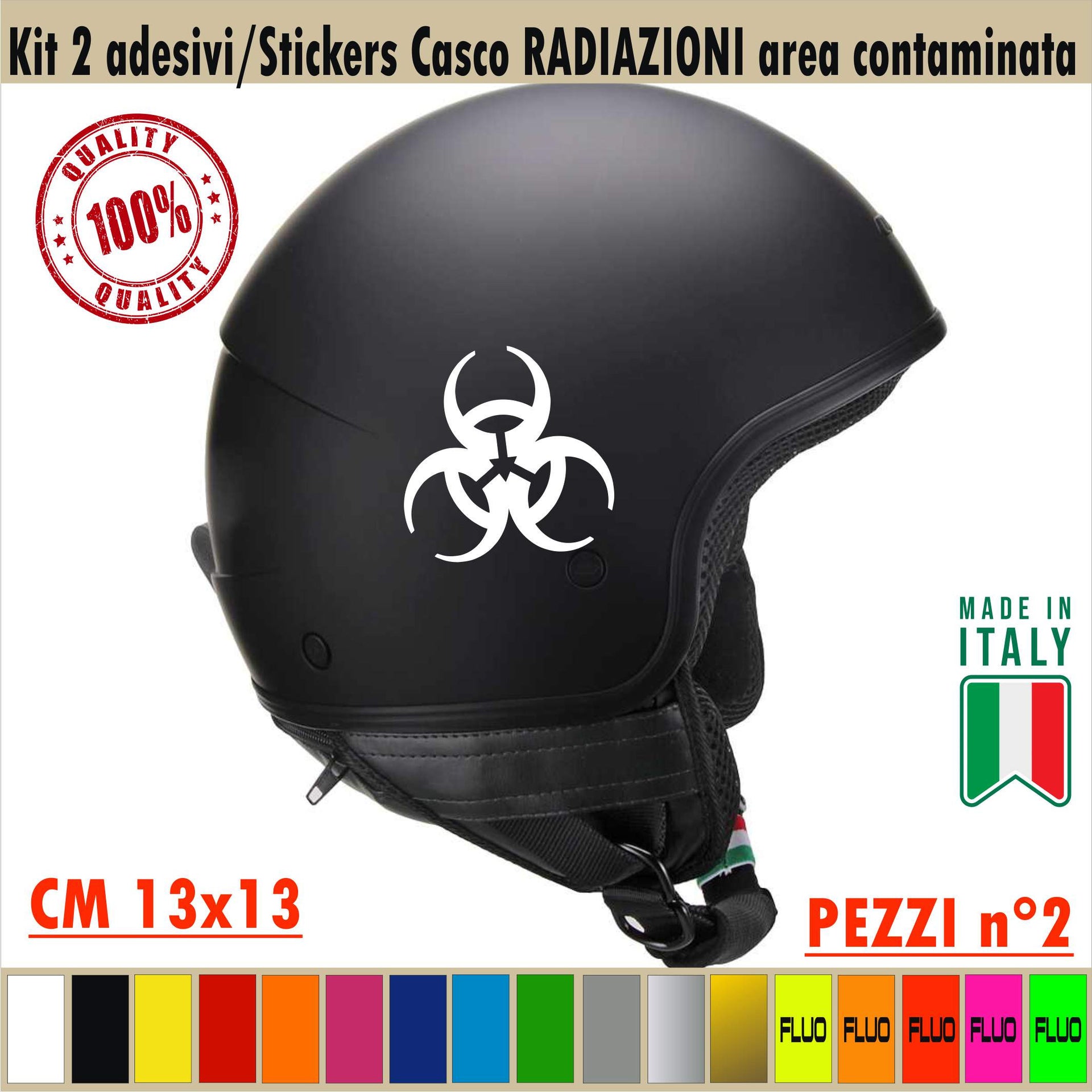 RADIAZIONI CASCO Kit 2 Adesivi biohazard radiazioni acido Casco Moto Serbatoio Valigia cod.1726