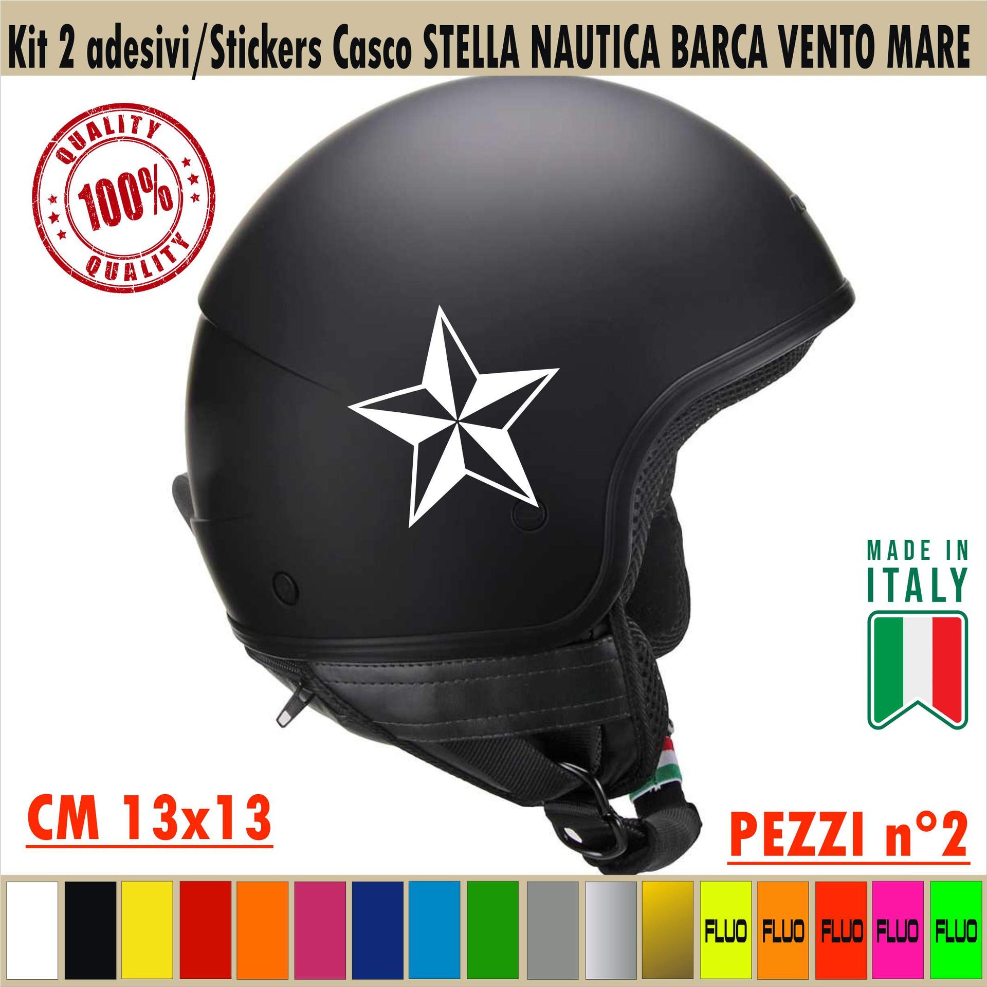 STELLA NAUTICA CASCO Kit 2 Adesivi stella nautica barca vento Casco Moto Serbatoio Valigia cod.1729