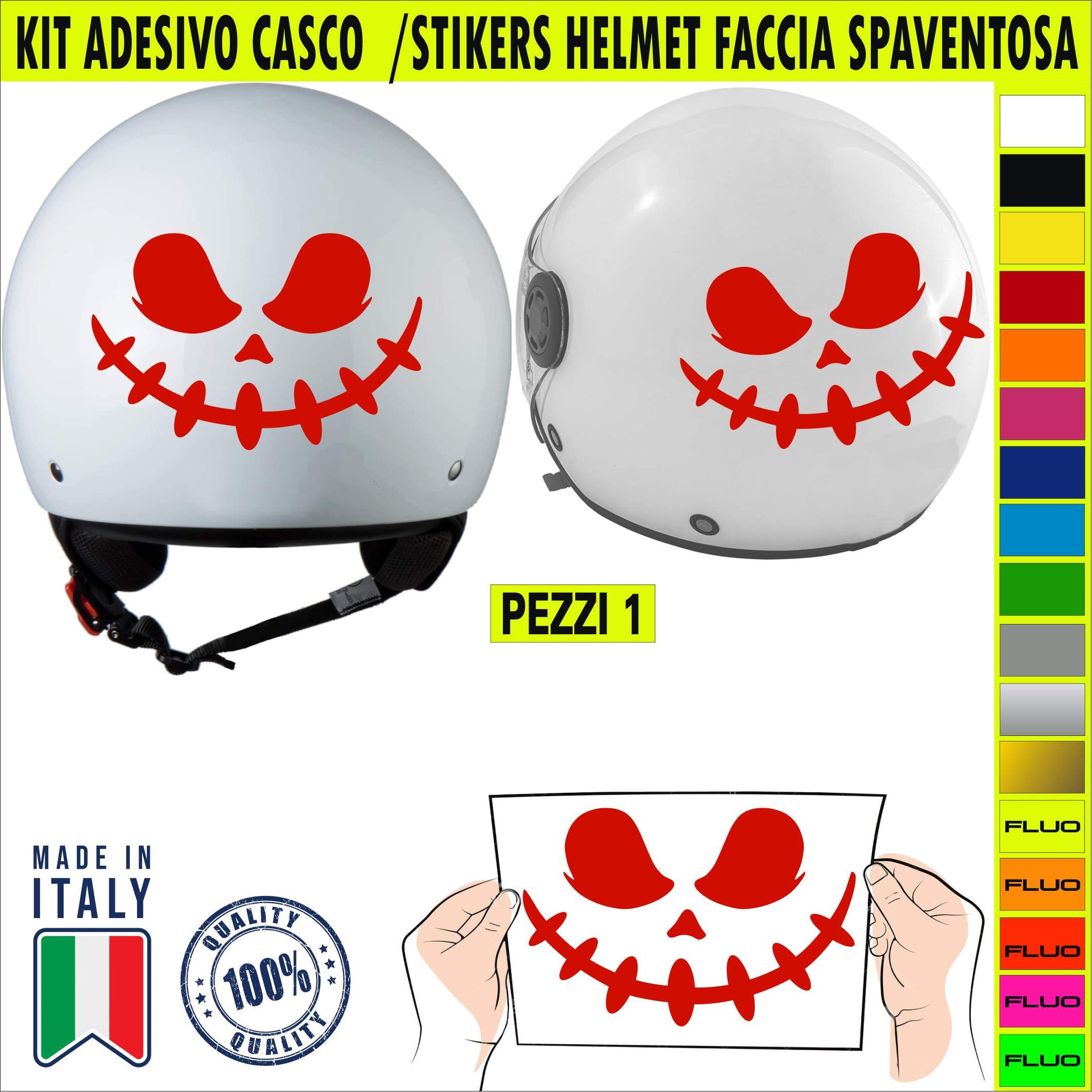 FACCIA SPAVENTOSA CASCO Kit 1 Adesivo HORROR FACCIA SPAVENTOSA BOCCA CUCITA Casco Moto Serbatoio Valigia cod.2225