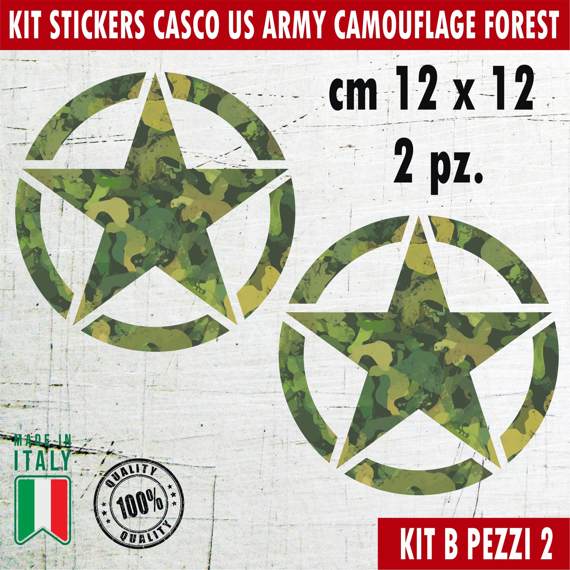 STELLA MILITARE Kit 2 Adesivi STELLA MILITARE MIMETICA Casco Moto chopper harley custom decalcomania vinile cod.2132