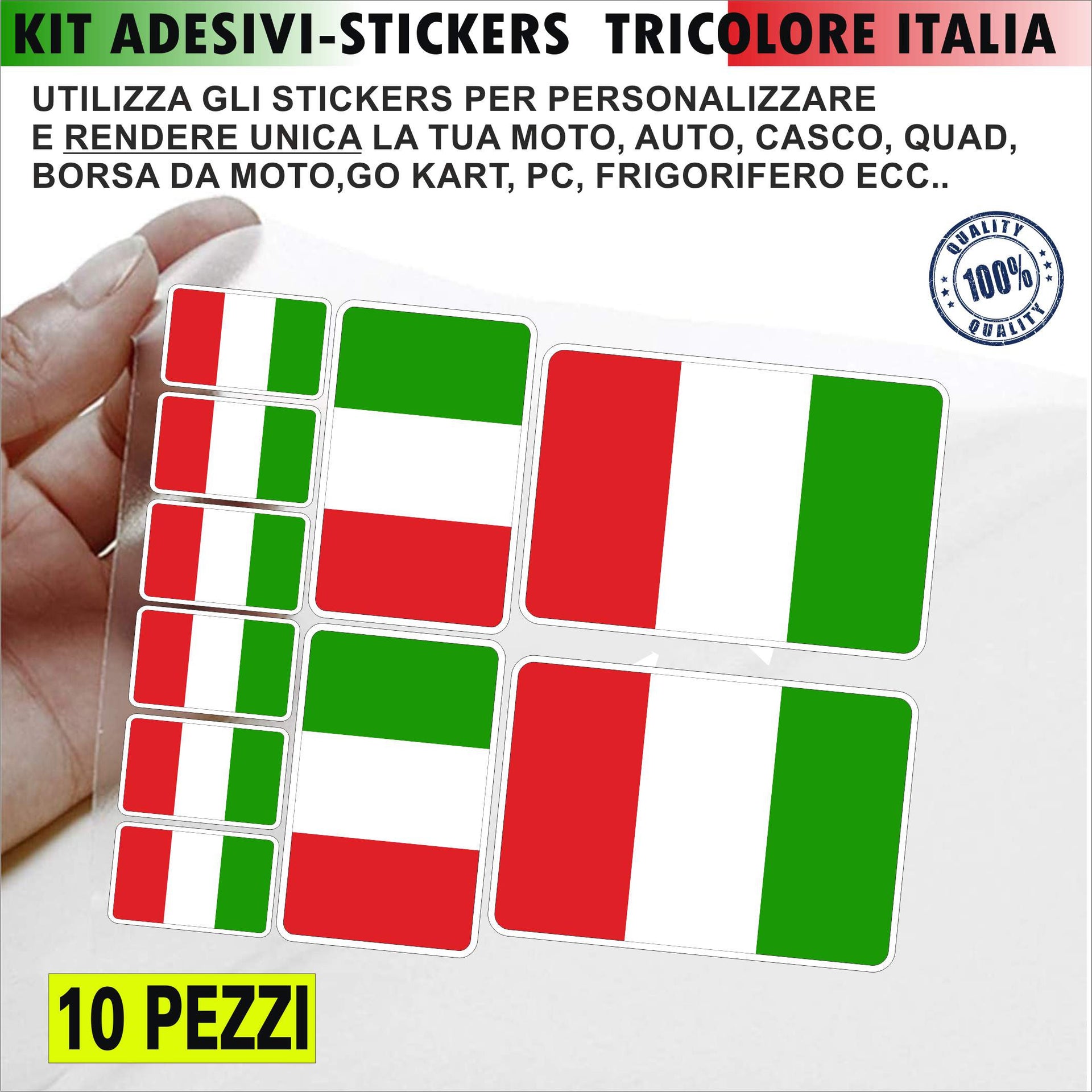 BANDIERE TRICOLORE Kit 10 Adesivi bandiere tricolore ITALIA per MOTO CASCO VESPA SCOOTER AUTO decalcomania stickers cod.2193