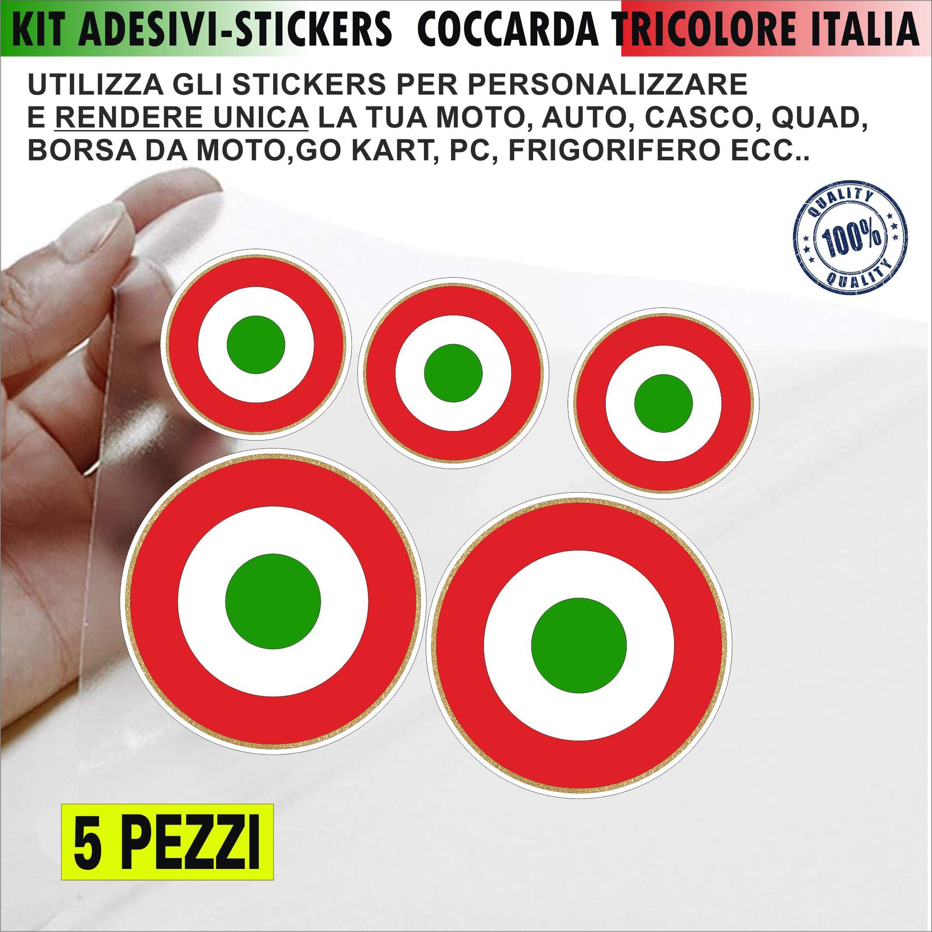 COCCARDA ITALIA TRICOLORE Kit 5 Adesivi ITALIA per MOTO CASCO VESPA SCOOTER AUTO universale decalcomania stickers cod.2194