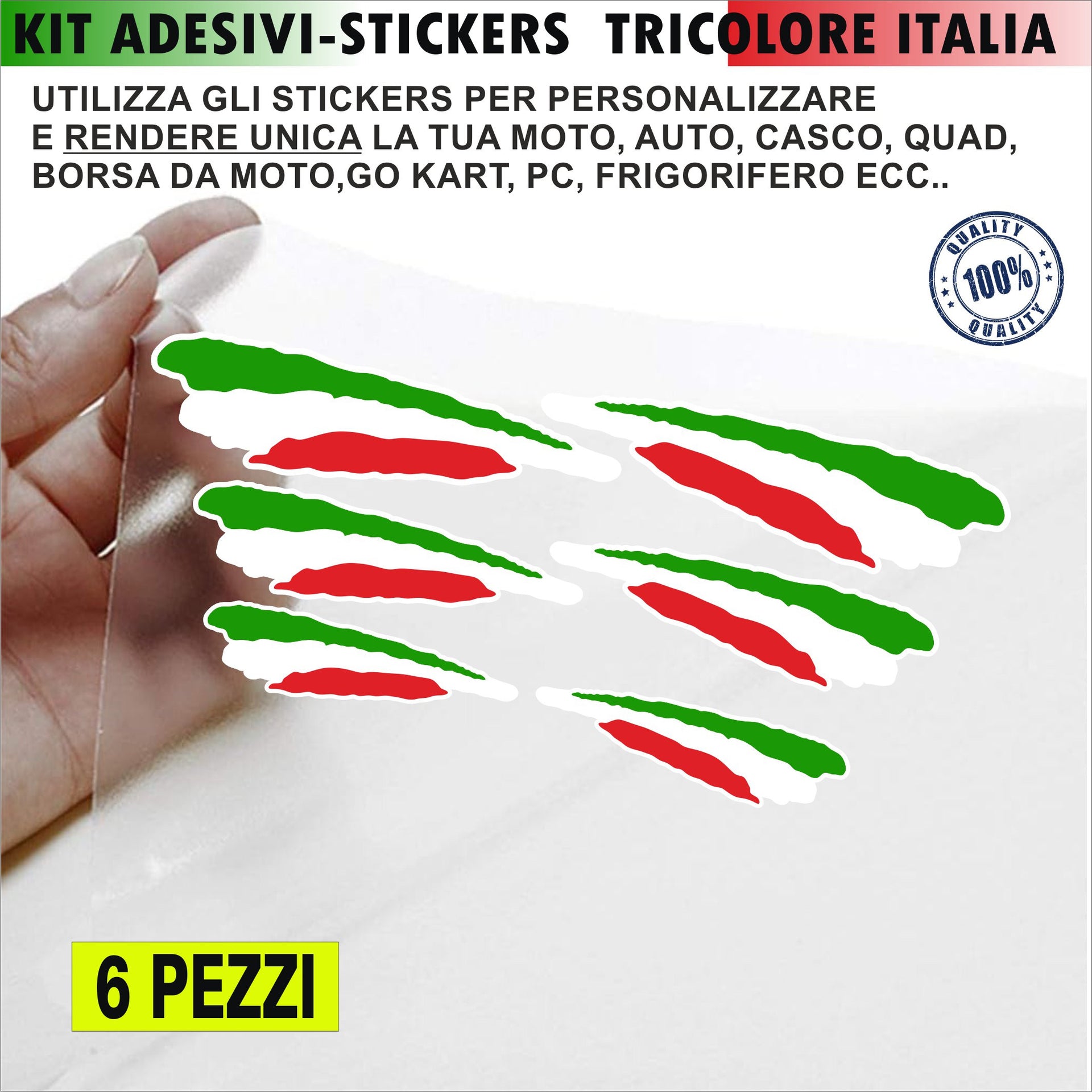 BANDIERE GRAFFIO ITALIA TRICOLORE Kit 6 Adesivi GRAFFIO ITALIA per MOTO CASCO VESPA SCOOTER AUTO Decalcomania stickers cod.2195