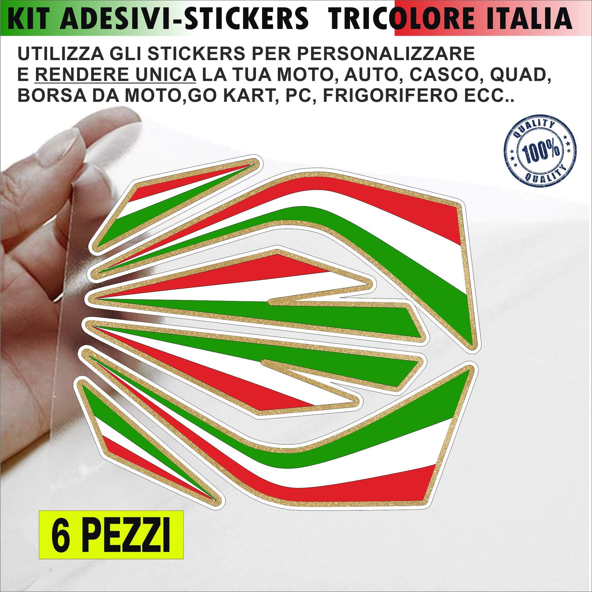 cupolino filetto oro ITALIA Kit 6 Adesivi ITALIA codone moto italia moto universale decalcomania stickers cod.2196