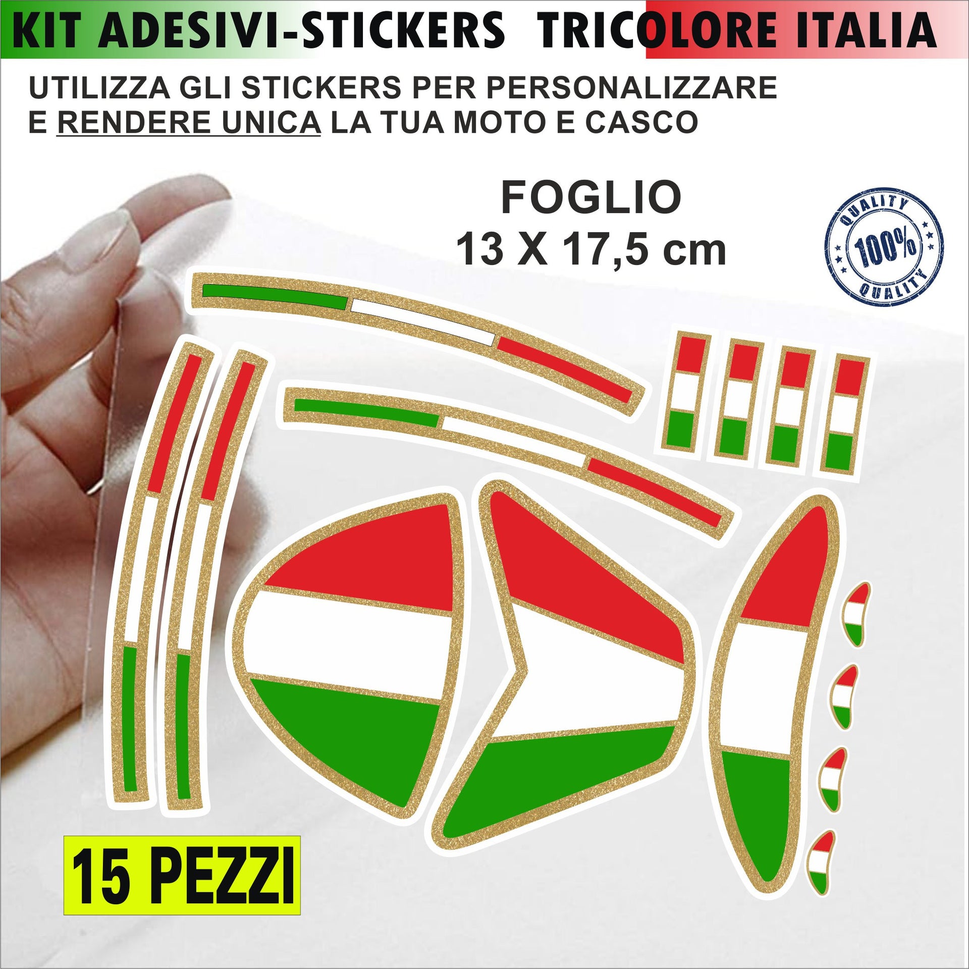 tricolore filetto oro Kit 15 Adesivi ITALIA CUPOLINO codone serbatoio italia moto decalcomania stickers cod.2197