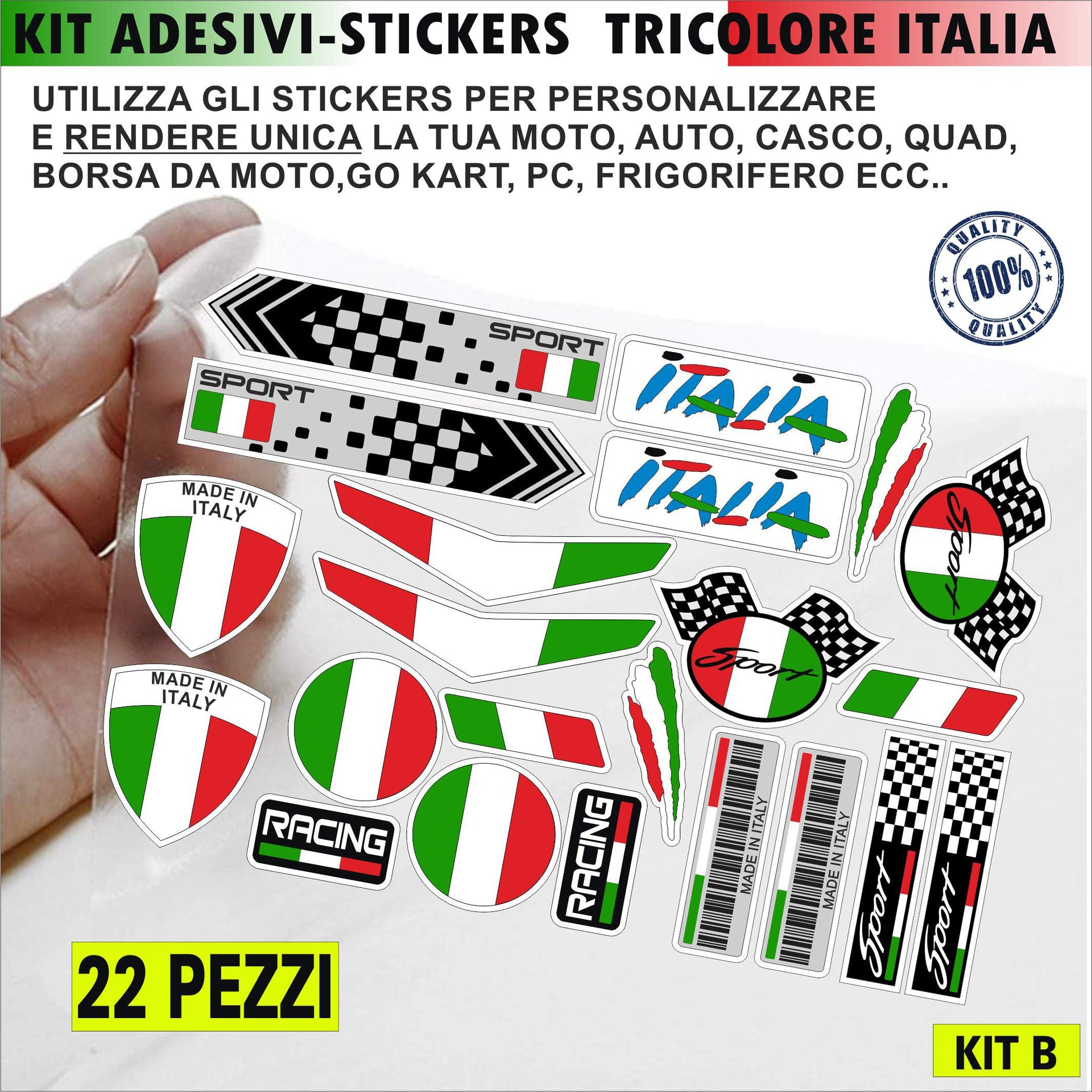 ITALIA TRICOLORE Kit 22 Adesivi BANDIERA COCCARDA ITALIA per MOTO CASCO VESPA SCOOTER AUTO decalcomania stickers cod.2199