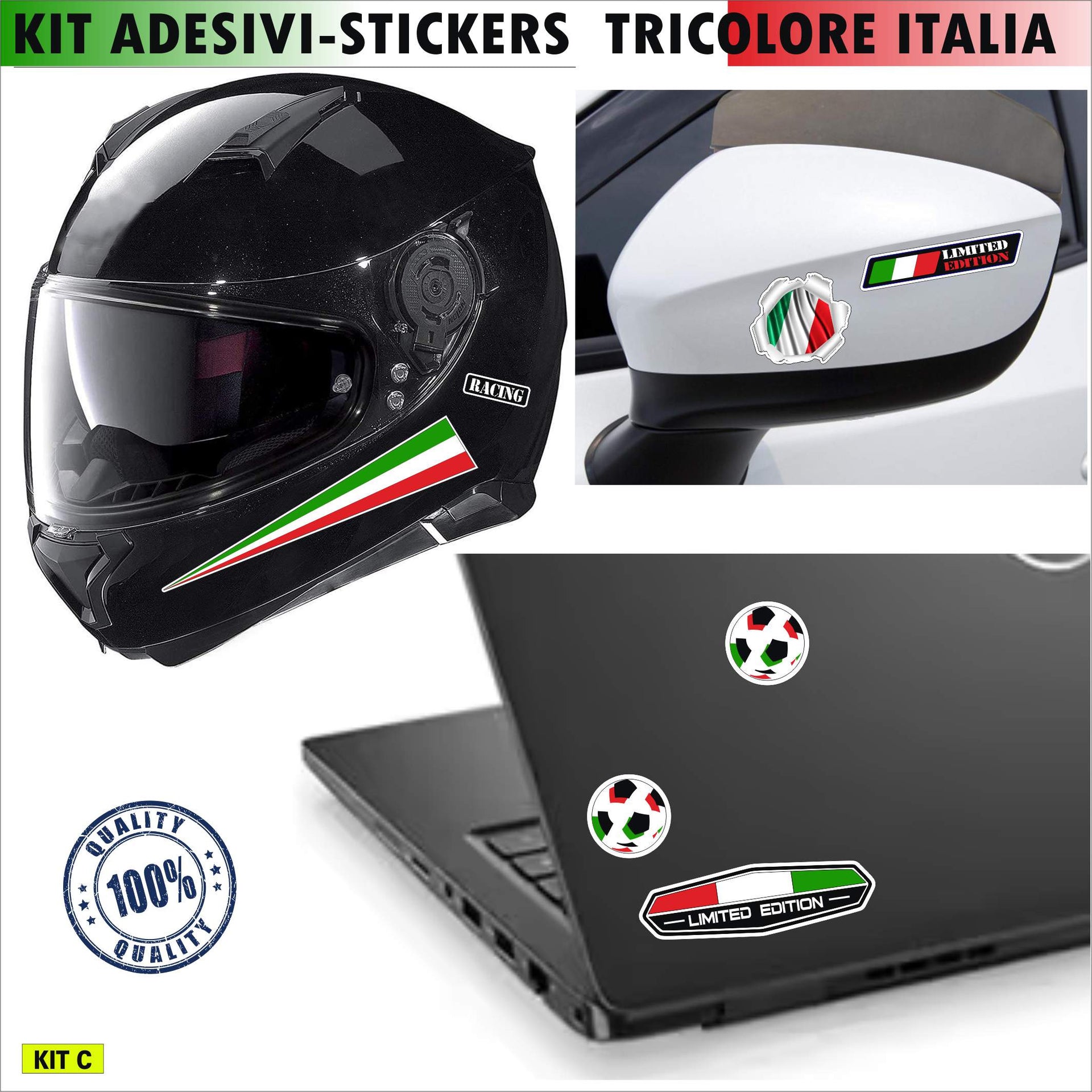 ADESIVI ITALIA TRICOLORE Kit 16 Adesivi ITALIA per MOTO CASCO VESPA SCOOTER AUTO universale decalcomania stickers cod.2200