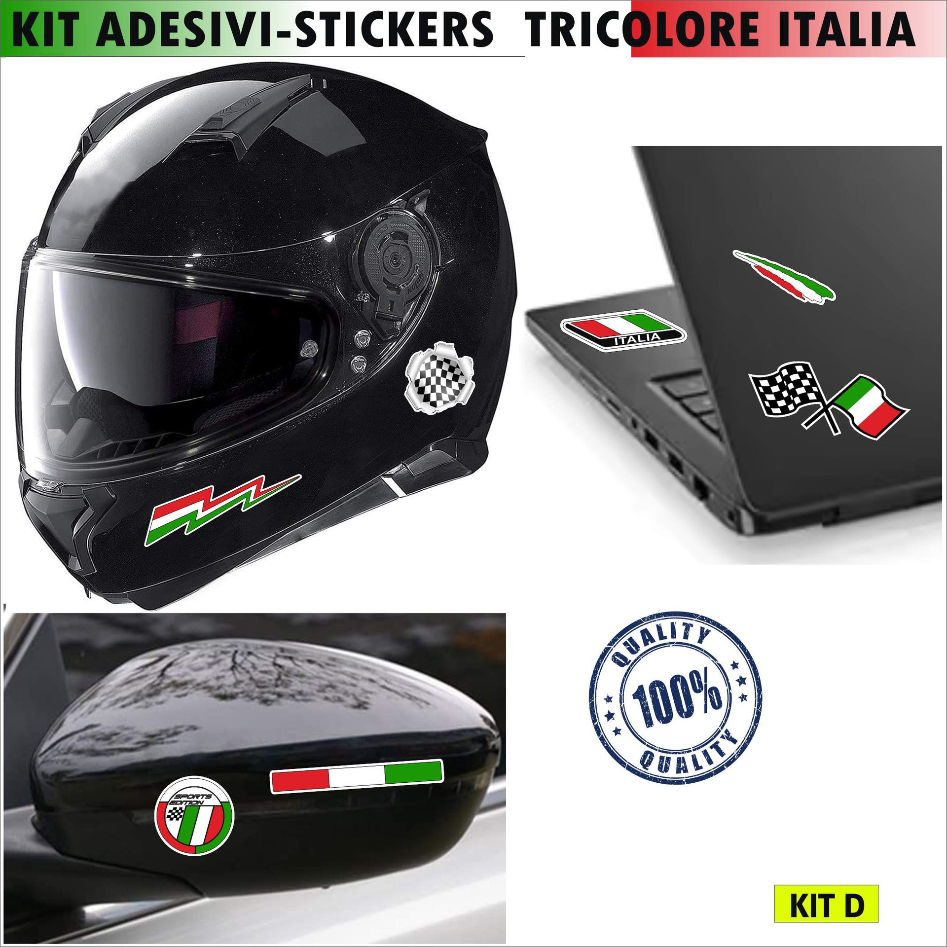 ADESIVI ITALIA TRICOLORE Kit 18 Adesivi bandiera sport edition ITALIA per MOTO CASCO VESPA SCOOTER AUTO stickers cod.2201