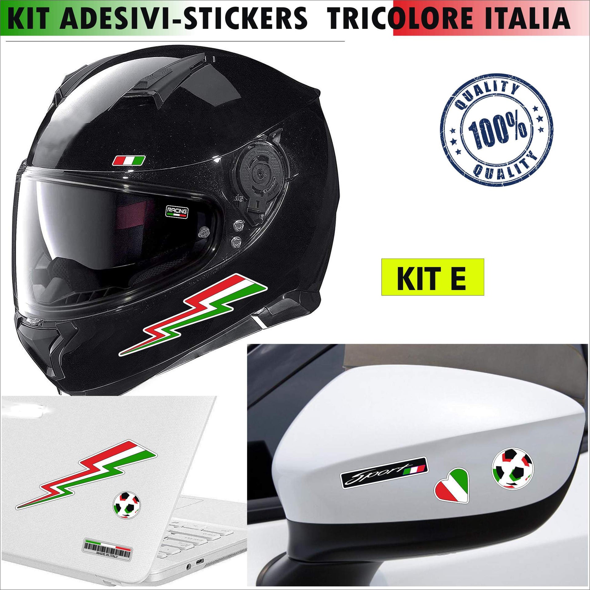 ADESIVI ITALIA TRICOLORE Kit 16 Adesivi ITALIA SPORT CUORE per MOTO CASCO VESPA SCOOTER AUTO decalcomania stickers cod.2202