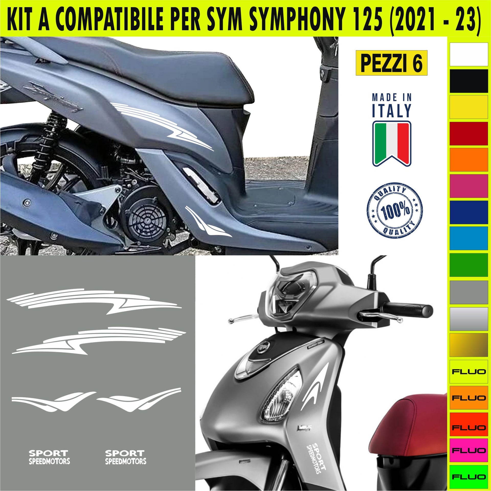 KIT A Adesivi SYM SYMPHONY 125 Grafiche UNICHE compatibili per SCOOTER SYM SYMPHONY 125 Cod.2079