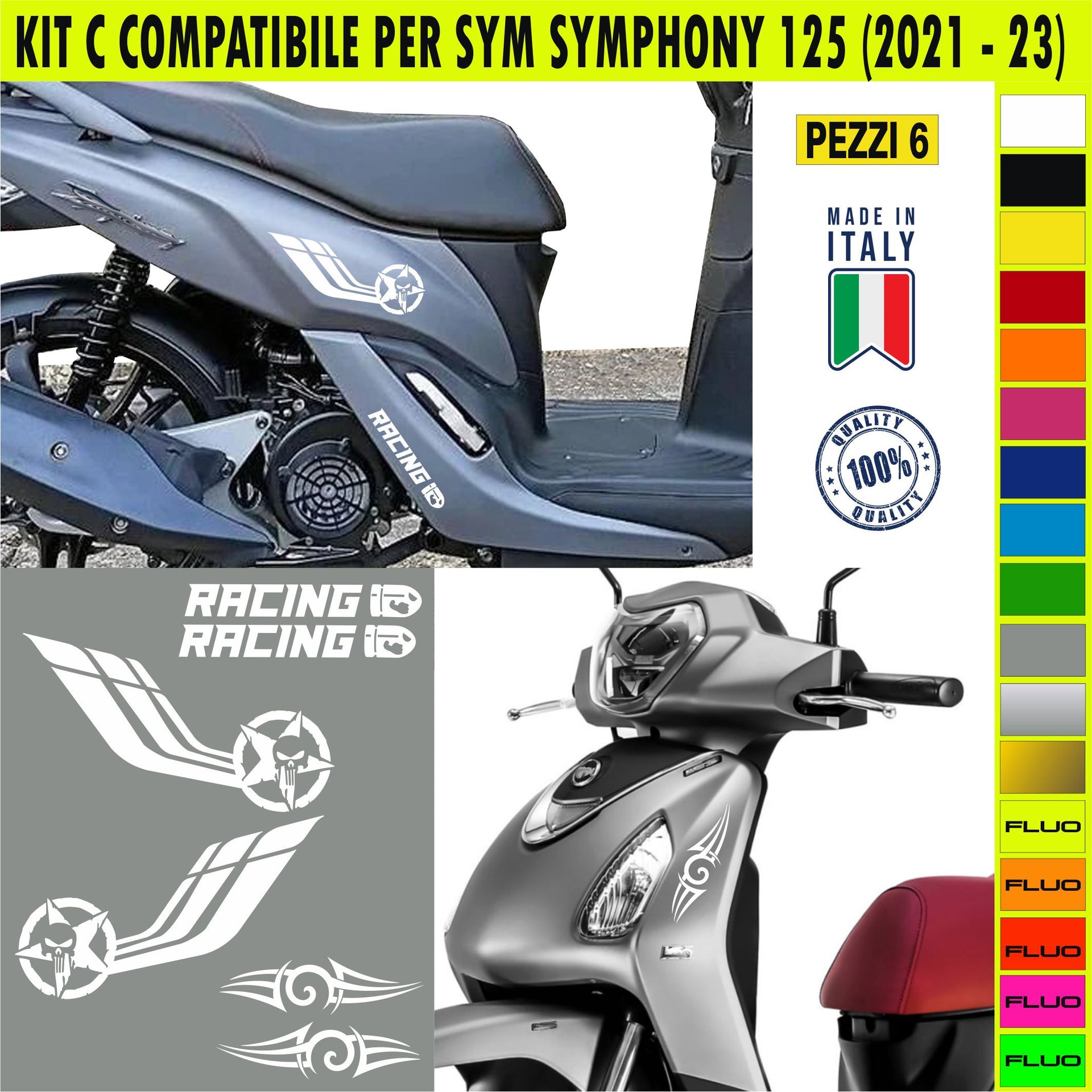 KIT C Adesivi SYM SYMPHONY 125 Grafiche MILITARE RACING UNICHE compatibili per SCOOTER SYM SYMPHONY 125 Cod.2081