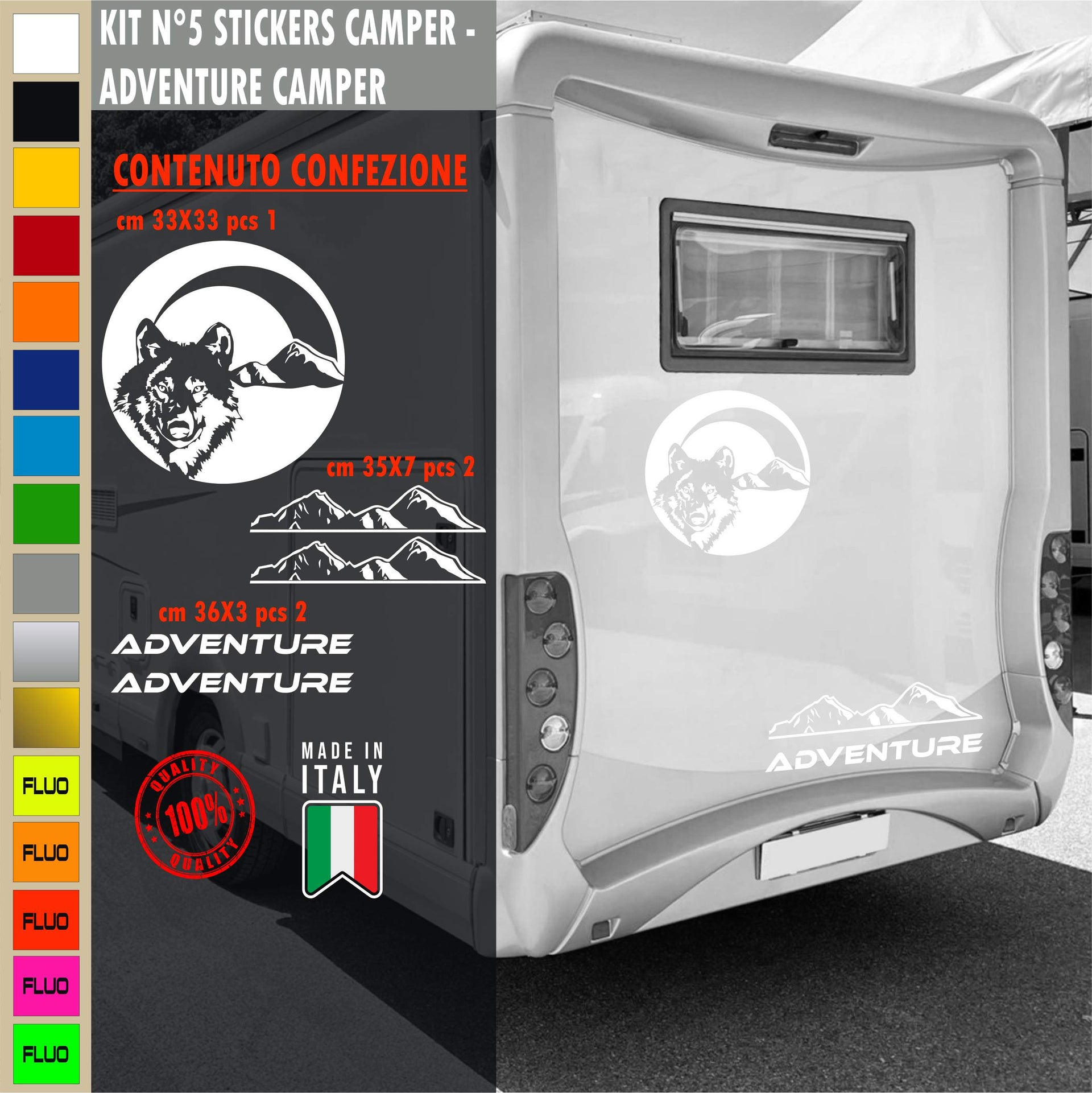 Kit de 5 autocollants camping-car ADVENTURE WOLF NATURE MOUNTAIN caravane caravane camping-car accessoires code 1834