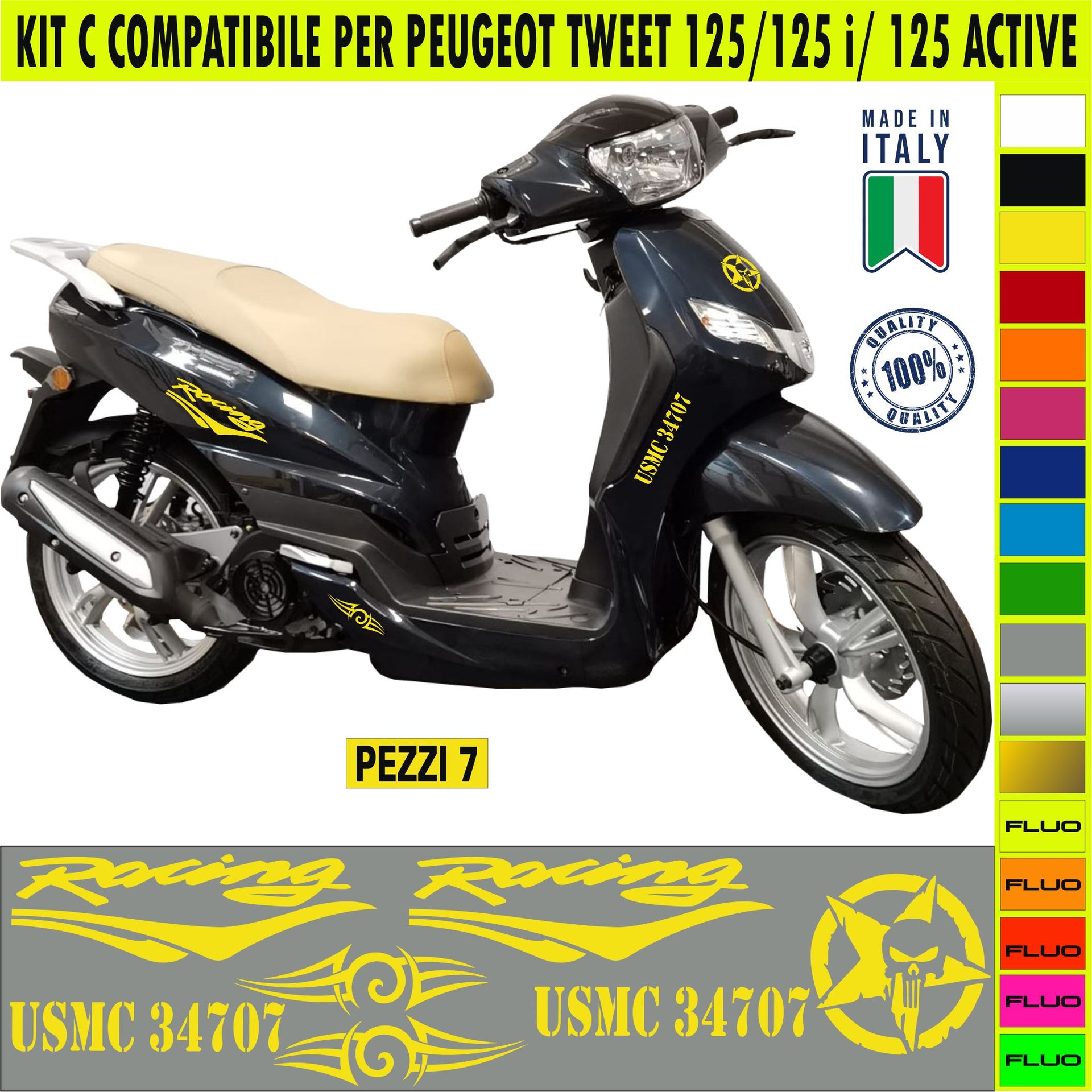 KIT C Adesivi RACING MILITARE PEUGEOT TWEET Grafiche UNICHE compatibili per SCOOTER PEUGEOT TWEET 125 125i 125 active  Cod.2145