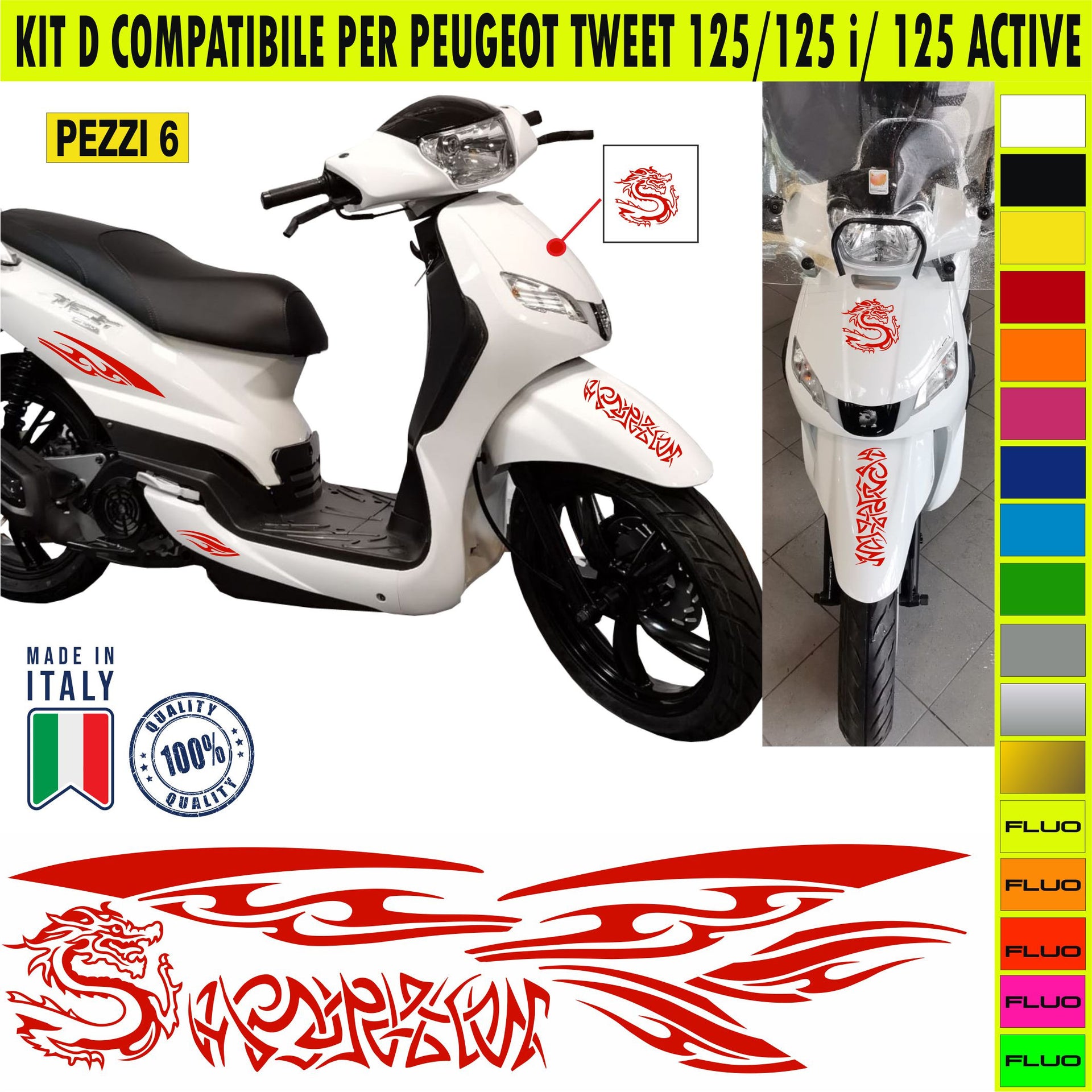 KIT D Adesivi DRAGO TRIBALE PEUGEOT TWEET Grafiche UNICHE compatibili per SCOOTER PEUGEOT TWEET 125 125i 125 active  Cod.2146