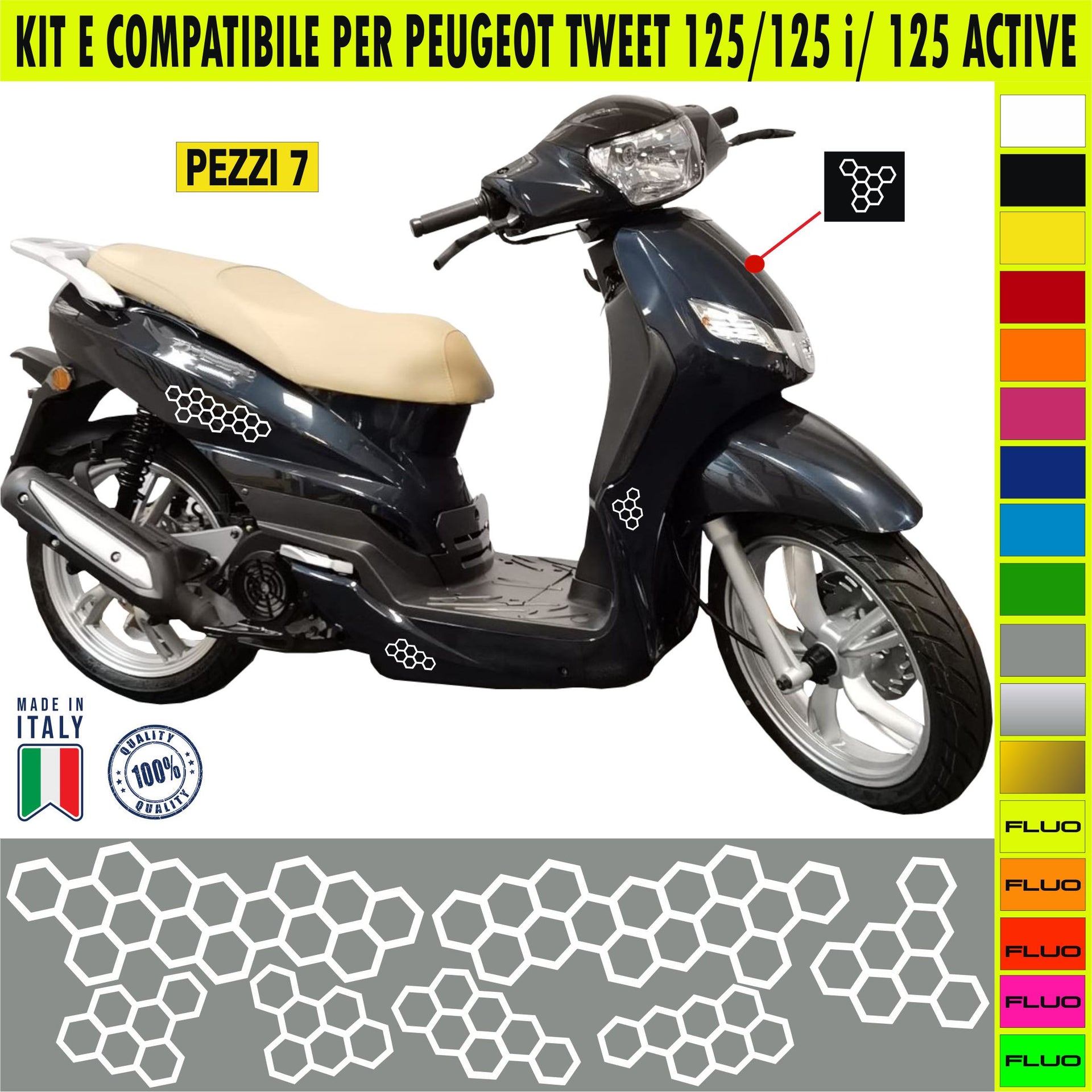 KIT E Adesivi ESAGONI PEUGEOT TWEET Grafiche UNICHE compatibili per SCOOTER PEUGEOT TWEET 125 125i 125 active  Cod.2147