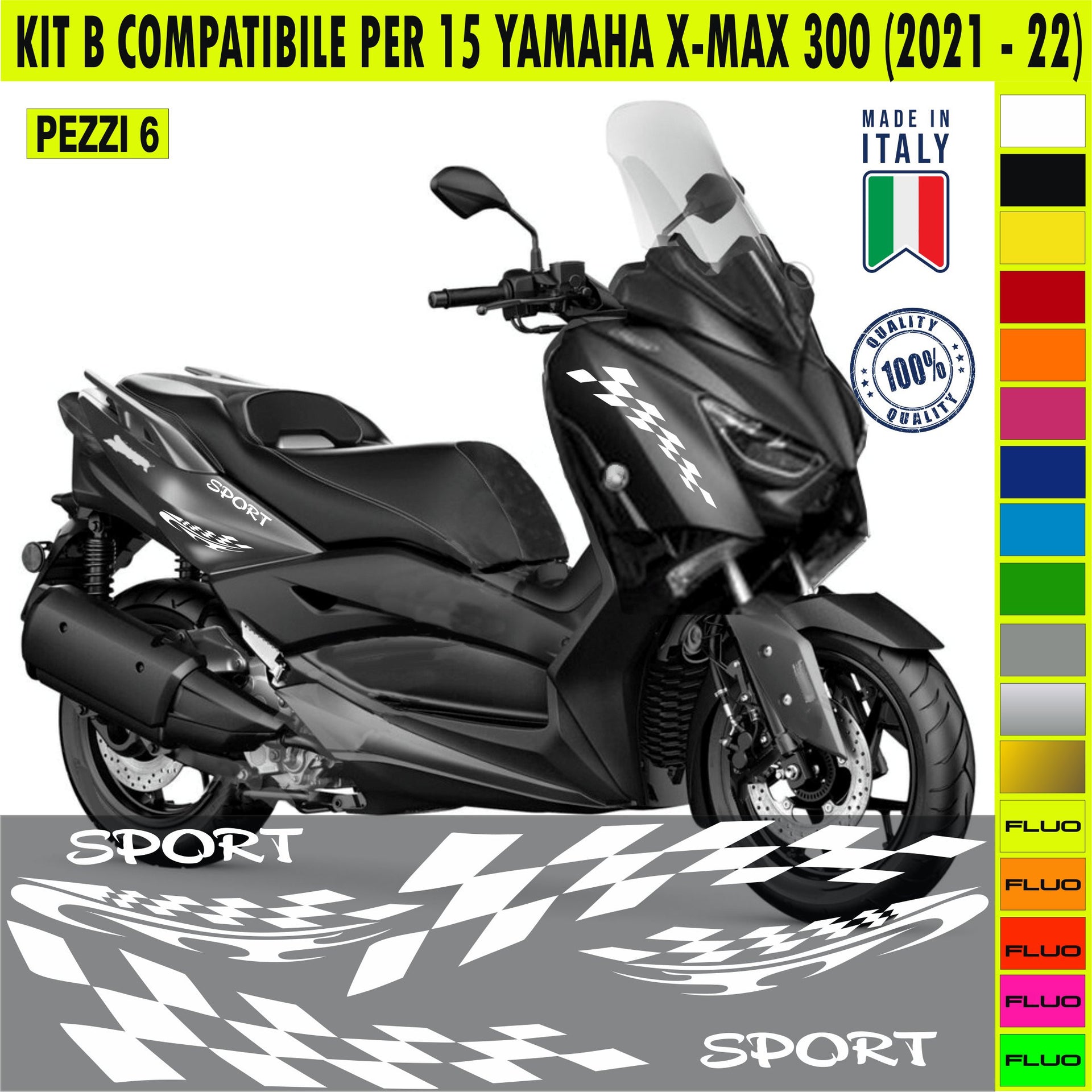 KIT B Adesivi SPORT FLAG BANDIERA YAMAHA XMAX 300 Grafiche UNICHE compatibili per SCOOTER YAMAHA XMAX 300 X-MAX Cod.2171