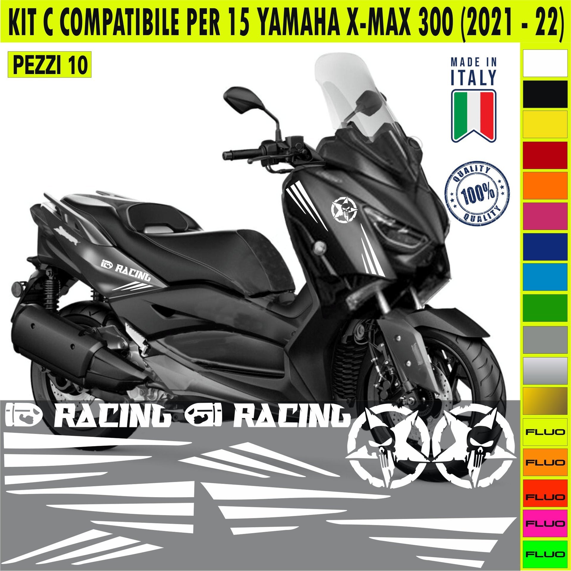 KIT C Adesivi RACING YAMAHA XMAX 300 Grafiche UNICHE compatibili per SCOOTER YAMAHA XMAX 300 X-MAX Cod.2172