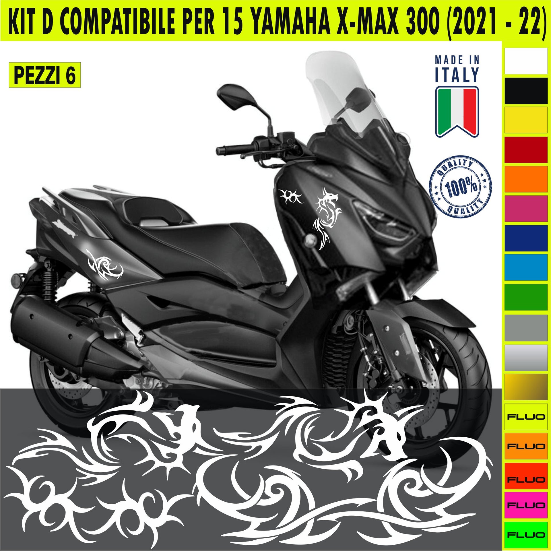 KIT D Adesivi TRIBALE DRAGO YAMAHA XMAX 300 Grafiche UNICHE compatibili per SCOOTER YAMAHA XMAX 300 X-MAX Cod.2173