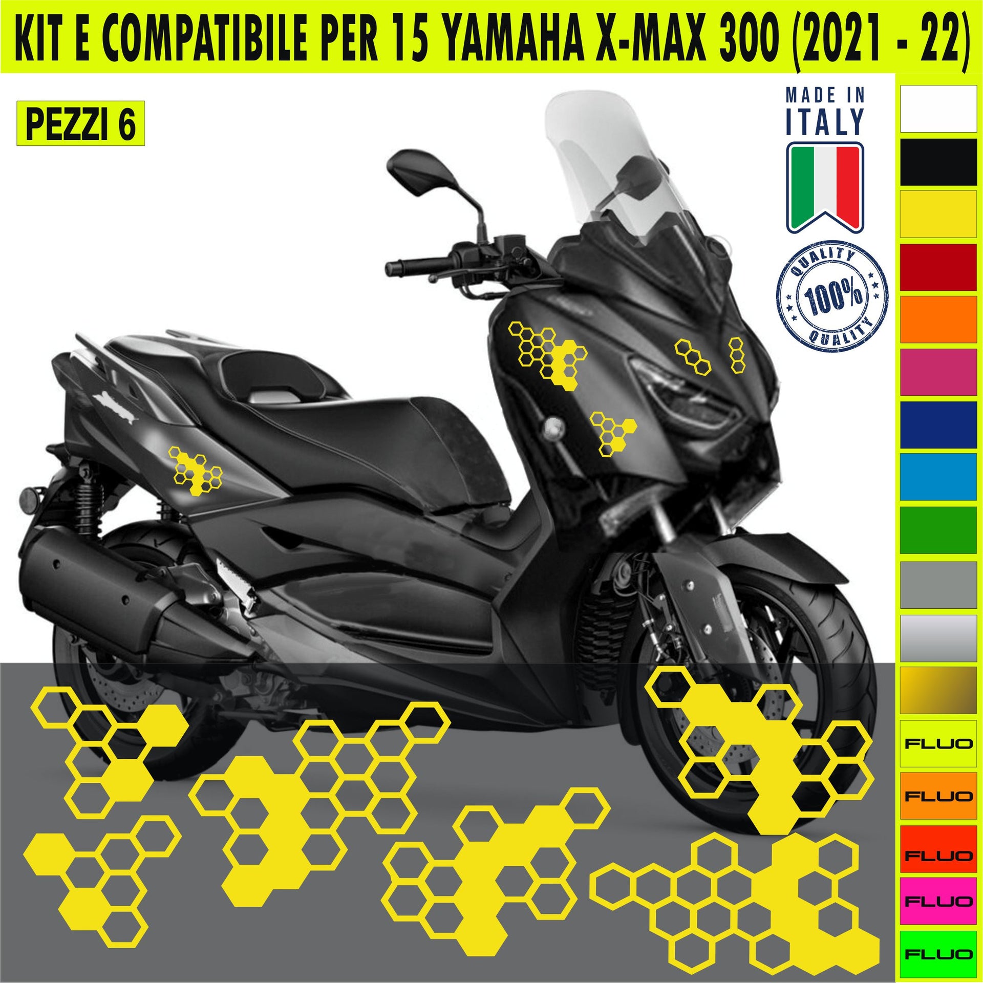 KIT E Adesivi ESAGONI YAMAHA XMAX 300 Grafiche UNICHE compatibili per SCOOTER YAMAHA XMAX 300 X-MAX Cod.2174