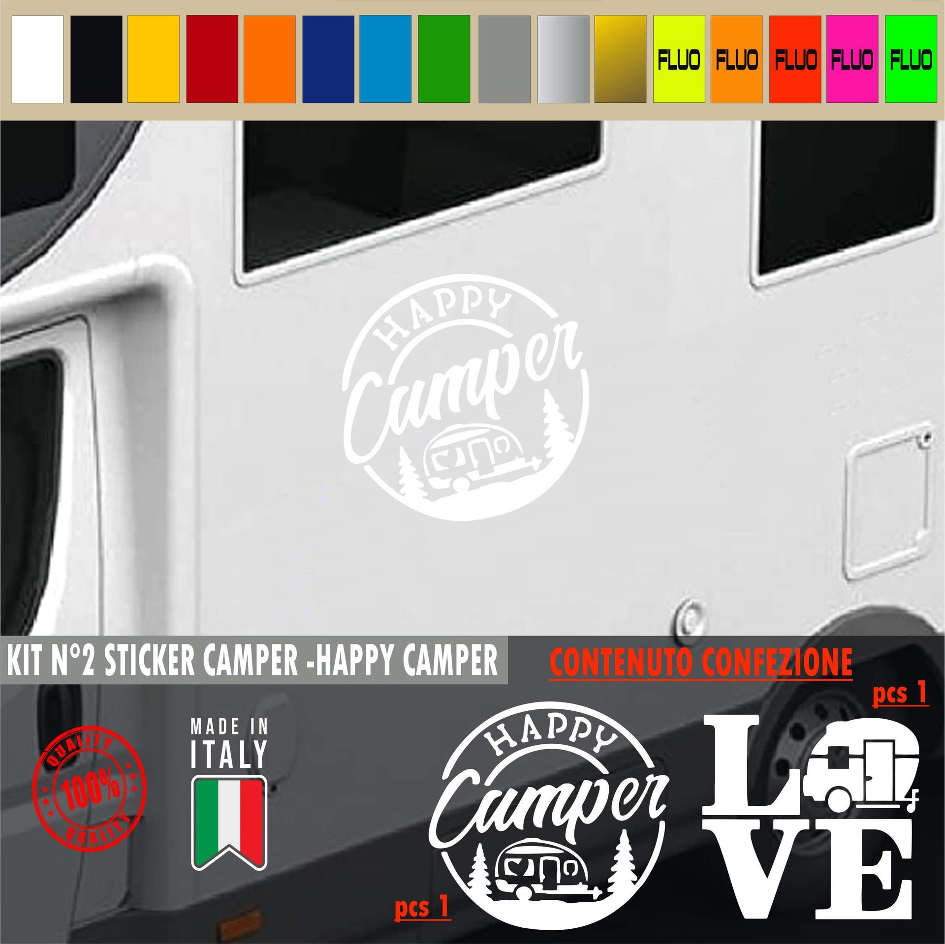 Kit de 2 autocollants camping-car LOVE LOVE NATURE SUN SKY HAPPY CAMPER caravane caravane camping-car accessoires cod.1835